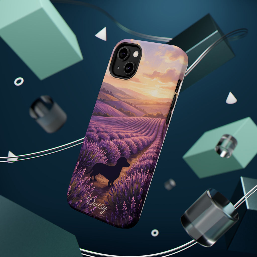 Personalized Dachshund Lavender Field Phone Case — Wireless Charging Cover