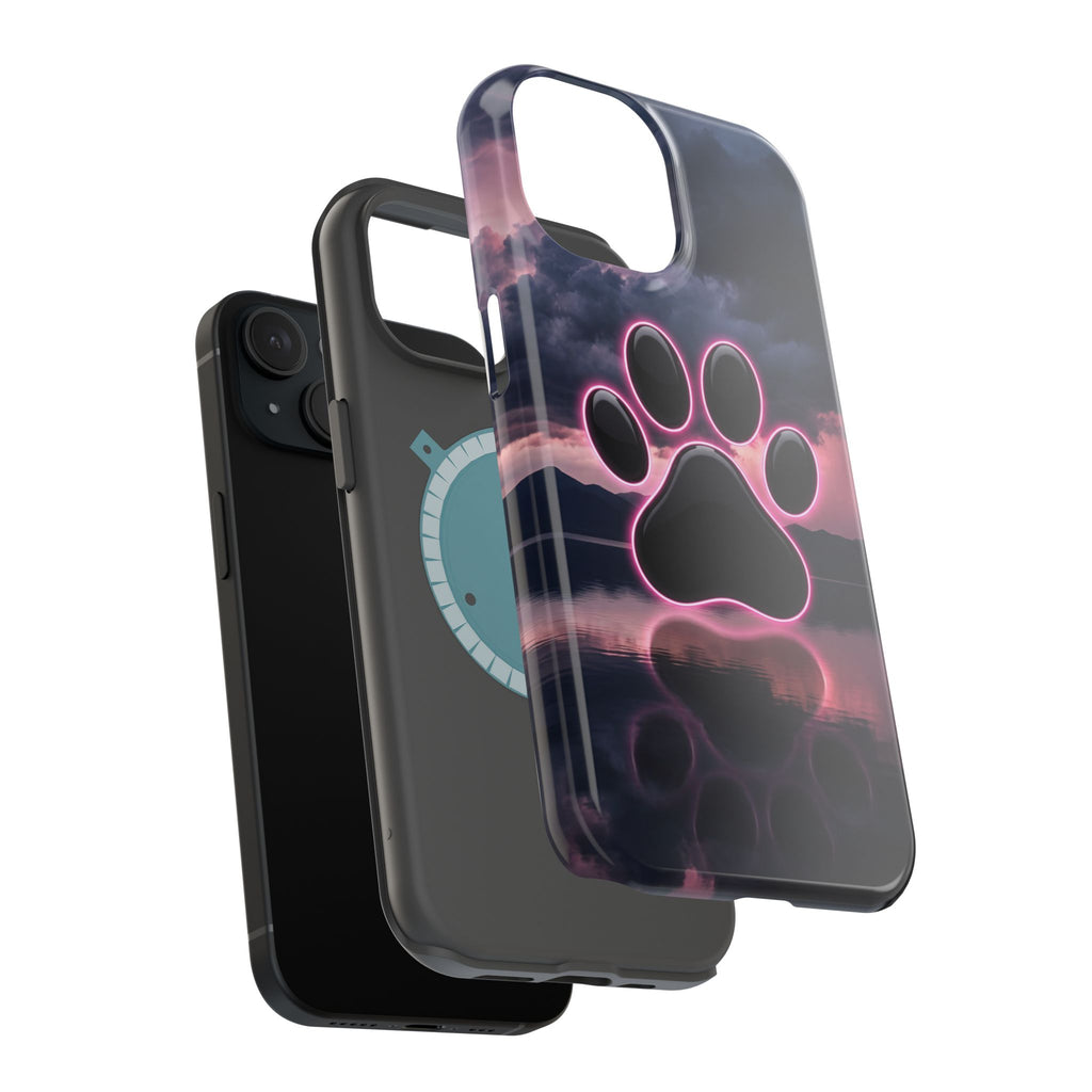 Neon Paw Print Phone Case — Impact-Resistant Wireless Charging Cover