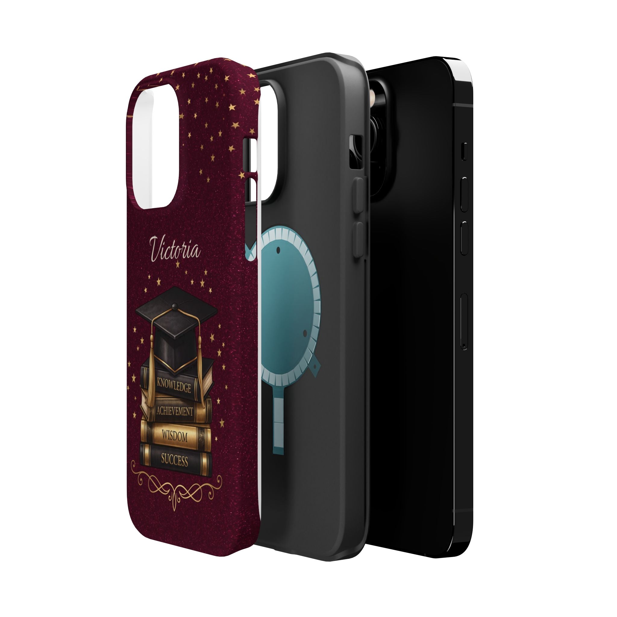 Graduation Cap & Books Personalized Teacher Phone Case — Wireless Charging Cover