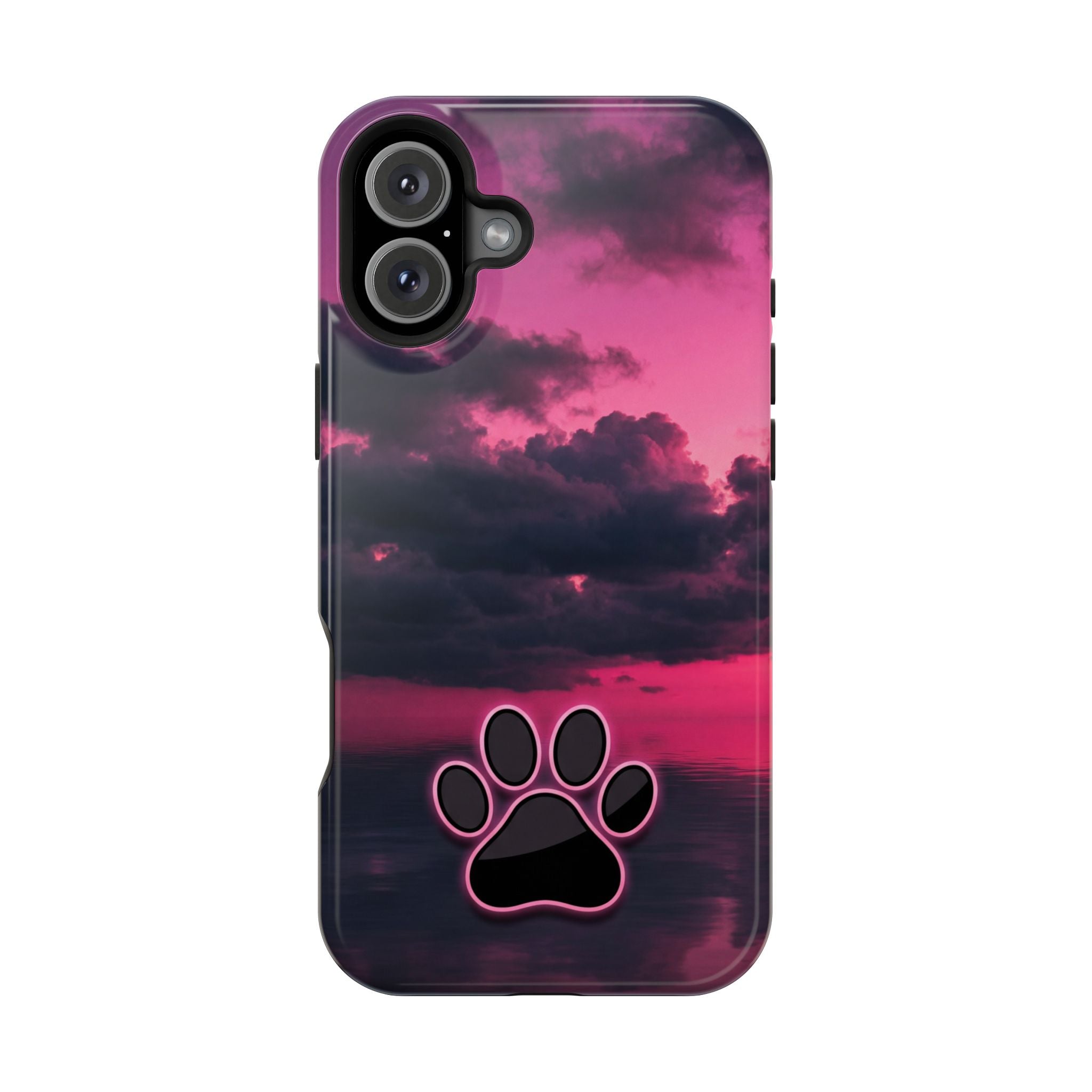 Pink Sky Paw Print Phone Case — Impact-Resistant Wireless Charging Cover