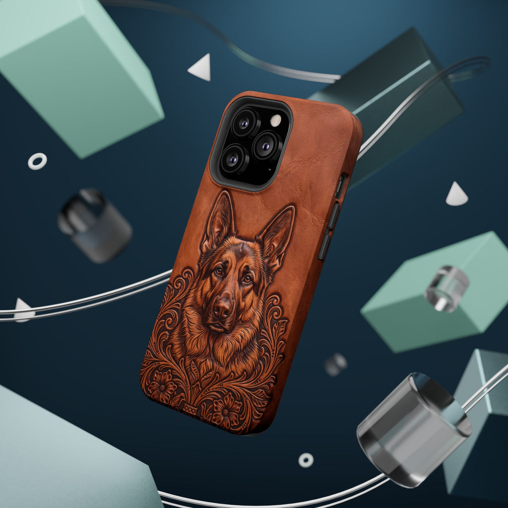 German Shepherd Phone Case | Western Tooled Art — Tough Magnetic Case with Wireless Charging