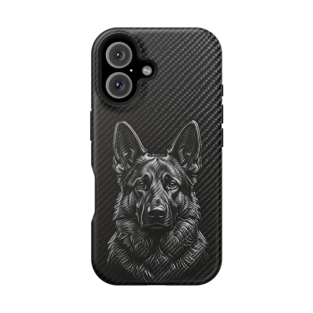 German Shepherd Phone Case | Black Carbon Art — Tough Magnetic Case with Wireless Charging