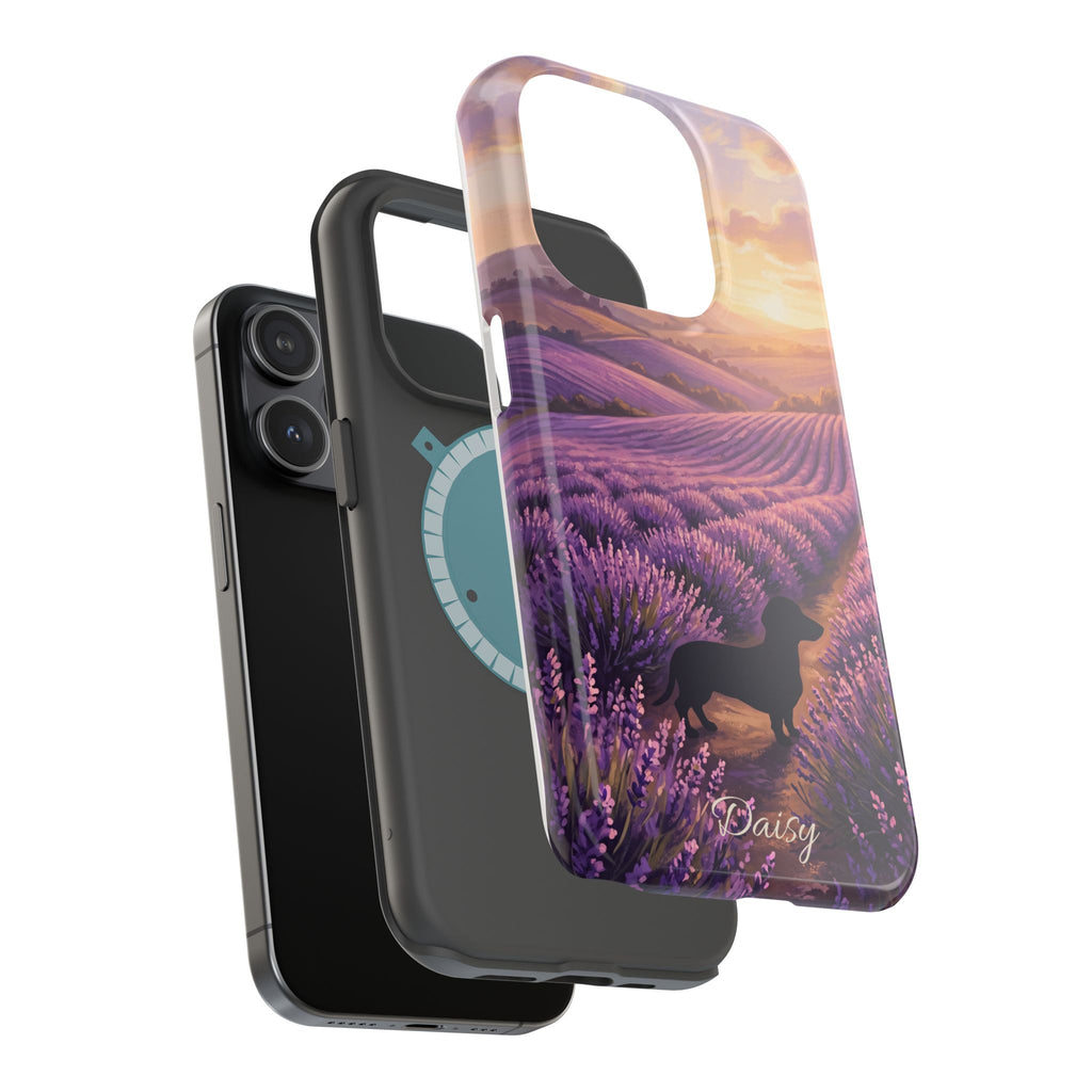 Personalized Dachshund Lavender Field Phone Case — Wireless Charging Cover