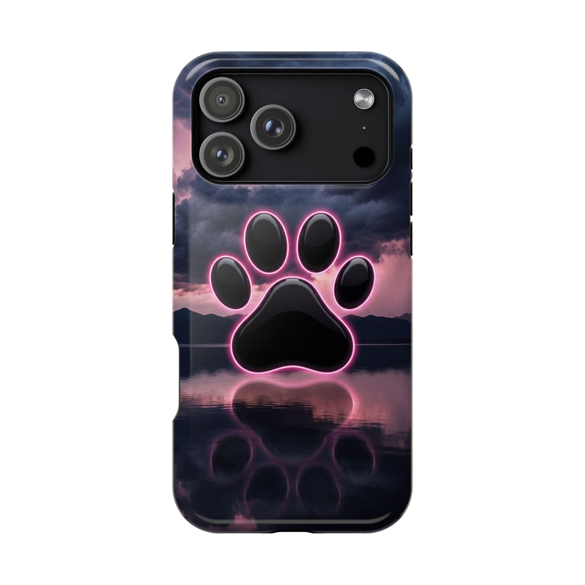 Neon Paw Print Phone Case — Impact-Resistant Wireless Charging Cover