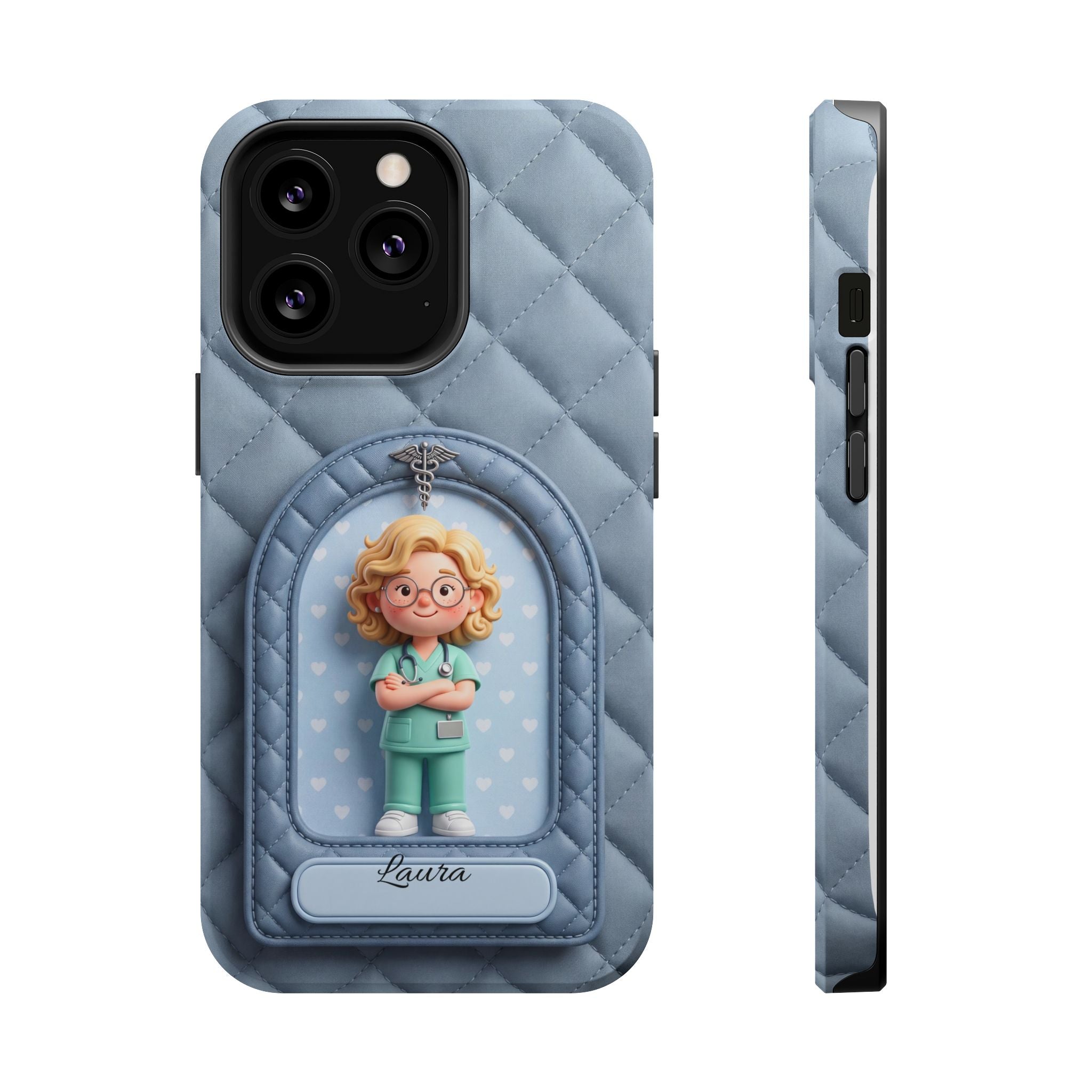 Personalized Quilted Nurse Phone Case — Wireless Charging Cover