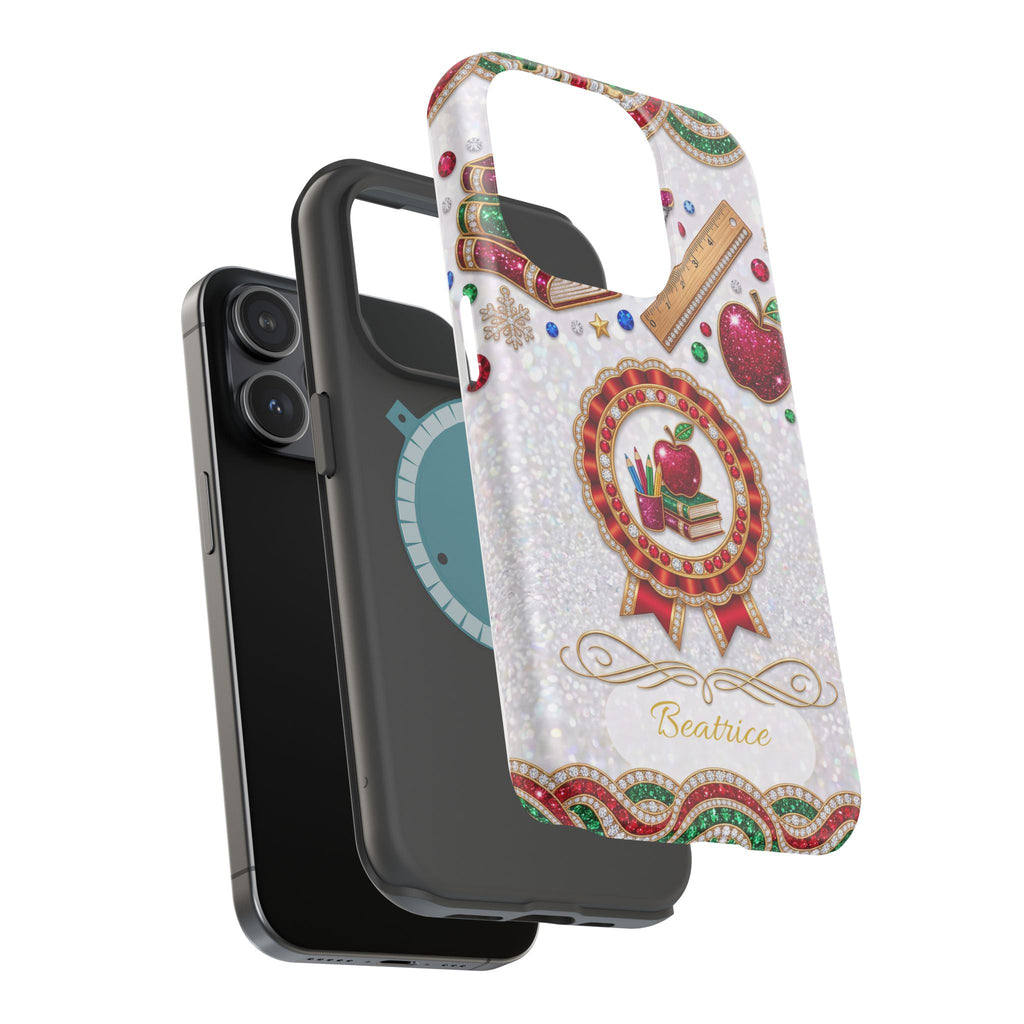 Jeweled Apple Medallion Personalized Teacher Phone Case — Wireless Charging Cover