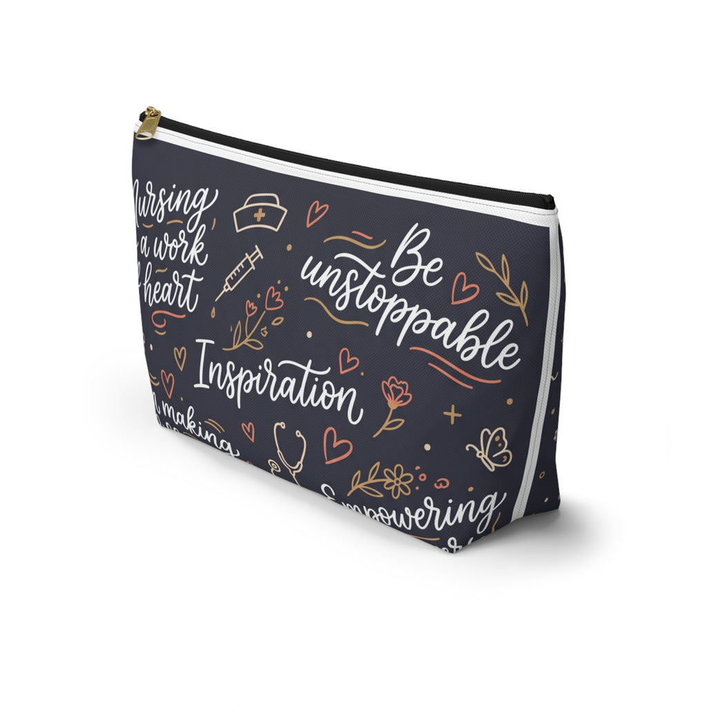 Nursing Boho Quote Accessory Pouch — T-Bottom Zipper Bag