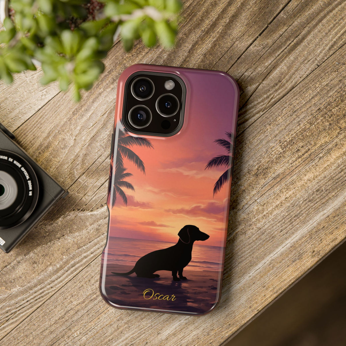 Personalized Dachshund Tropical Beach Sunset Phone Case — Wireless Charging Cover