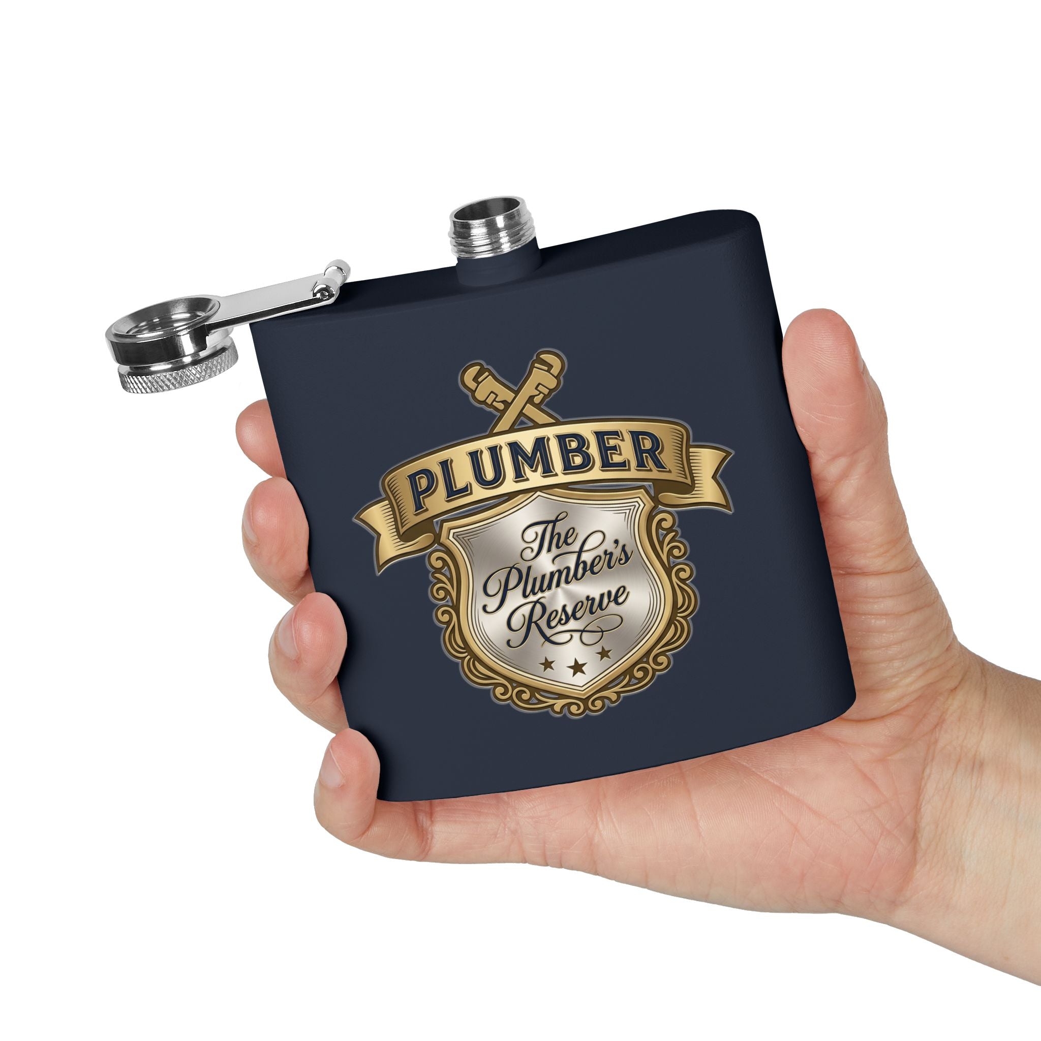 Flask — "The Plumber's Reserve" 6oz Stainless Steel Hip Flask