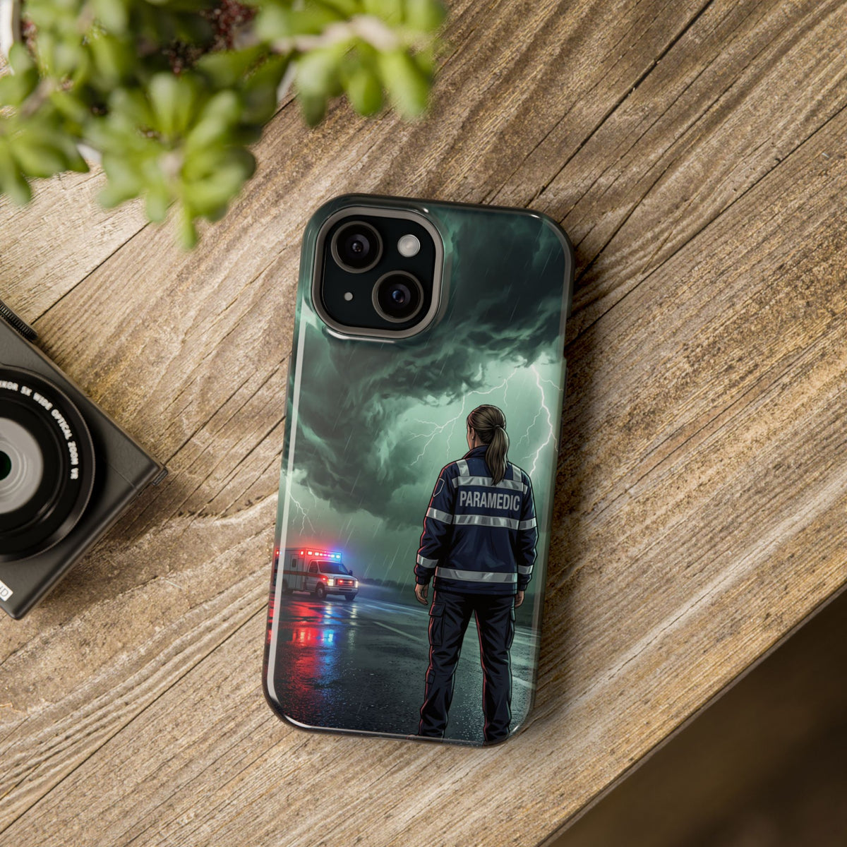 Female Paramedic Green Storm Phone Case — Magnetic Wireless Charging Cover