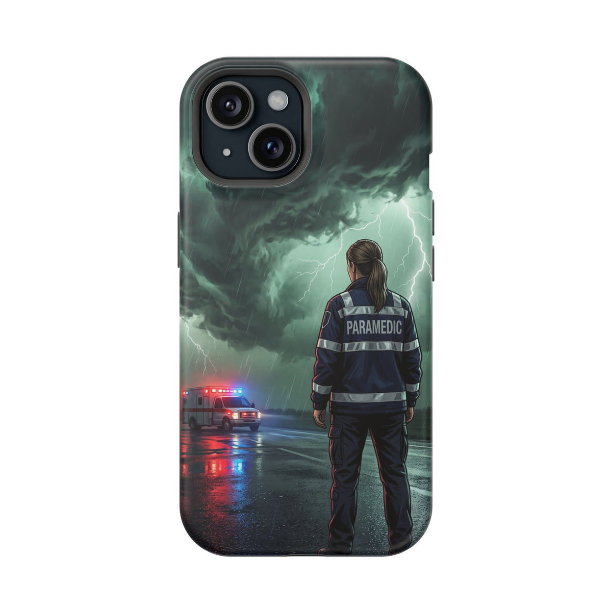 Female Paramedic Green Storm Phone Case — Magnetic Wireless Charging Cover