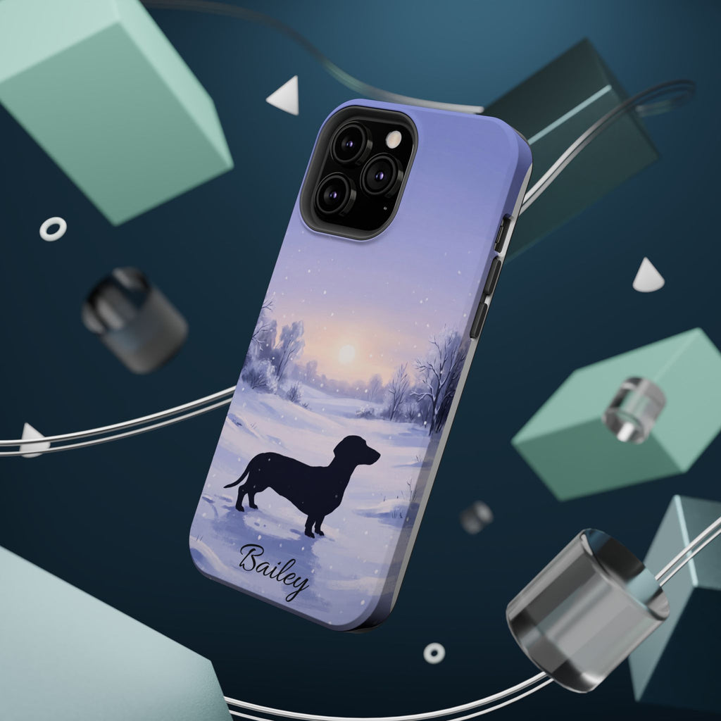 Personalized Dachshund Winter Snow Phone Case — Wireless Charging Cover
