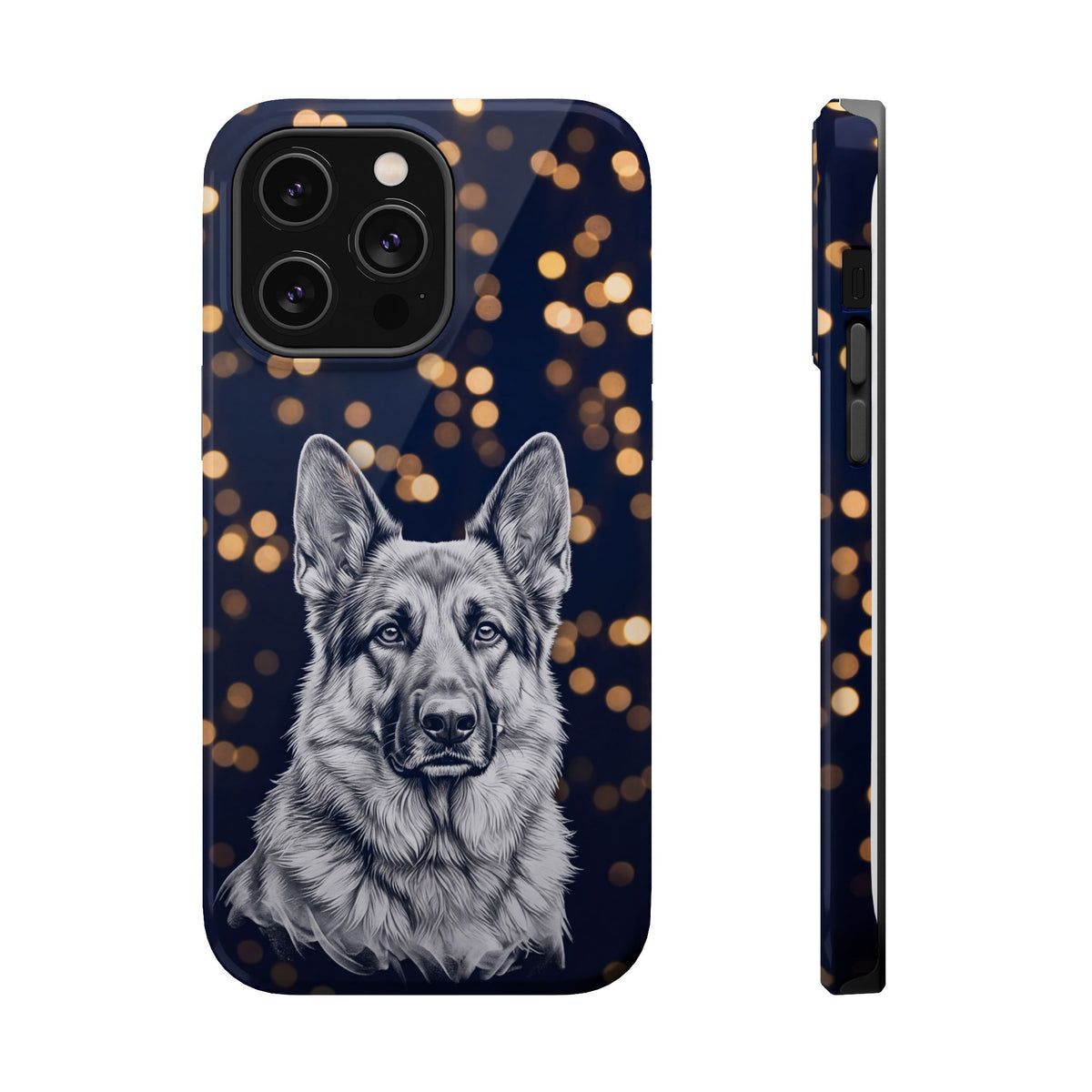 German Shepherd Phone Case | Golden Bokeh Art — Tough Magnetic Case with Wireless Charging