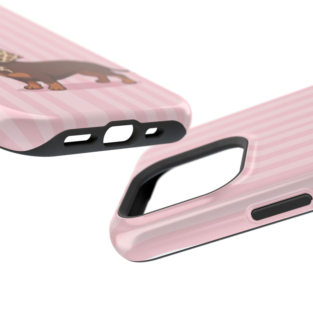 Glam Dachshund Phone Case | Cute Sausage Dog in Leopard Scarf & Sunglasses | Pink Stripe Case for iPhone & Samsung