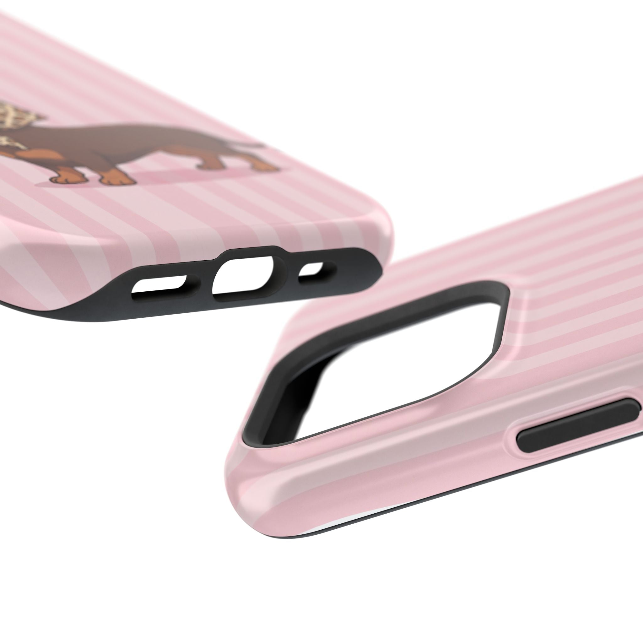 Glam Dachshund Phone Case | Cute Sausage Dog in Leopard Scarf & Sunglasses | Pink Stripe Case for iPhone & Samsung