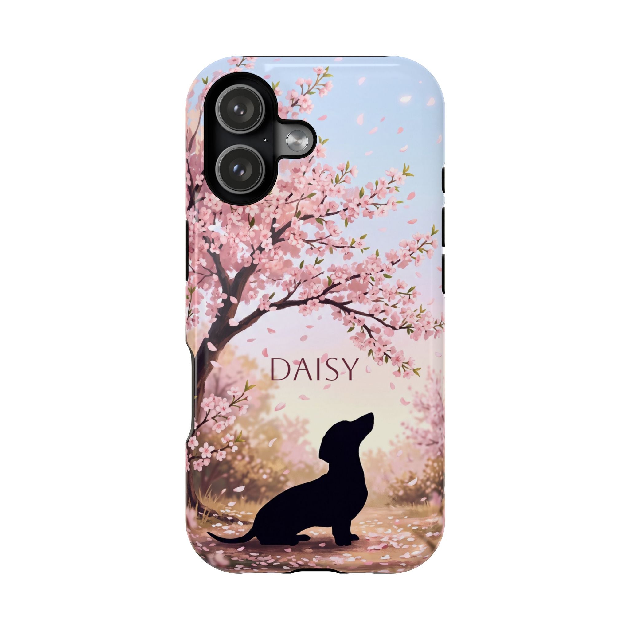 Personalized Dachshund Cherry Blossom Phone Case — Wireless Charging Cover