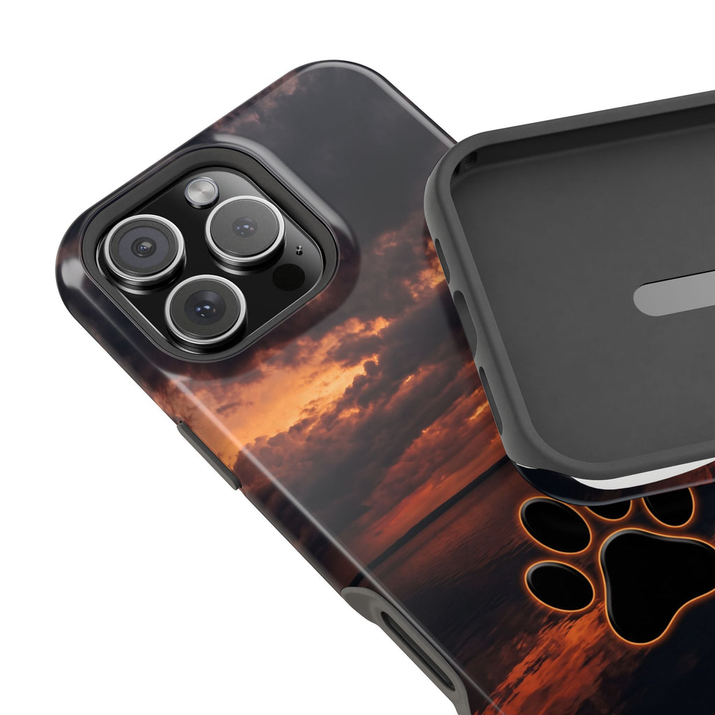 Sunset Paw Print Phone Case — Impact-Resistant Wireless Charging Cover