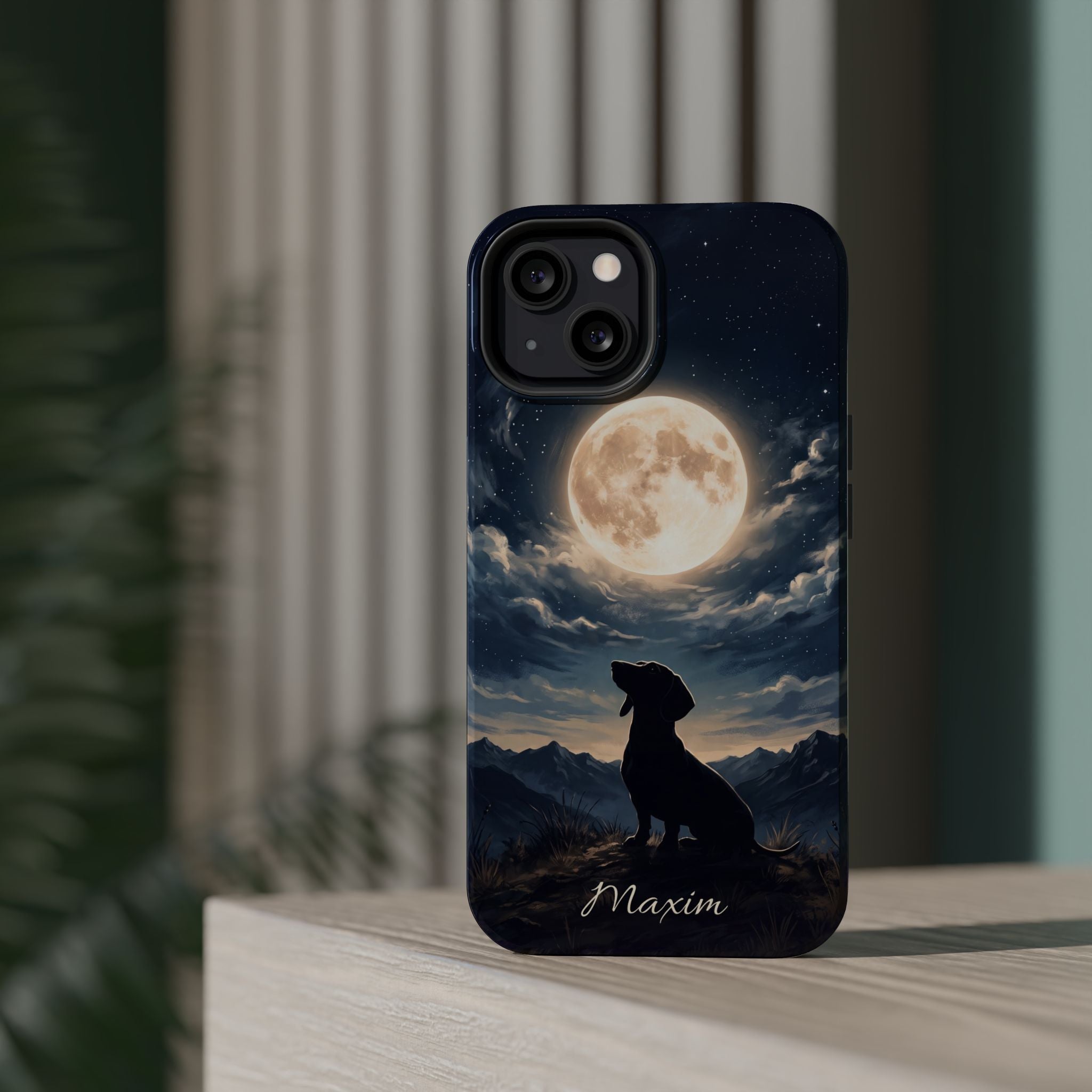 Personalized Dachshund Moonlight Phone Case — Wireless Charging Cover