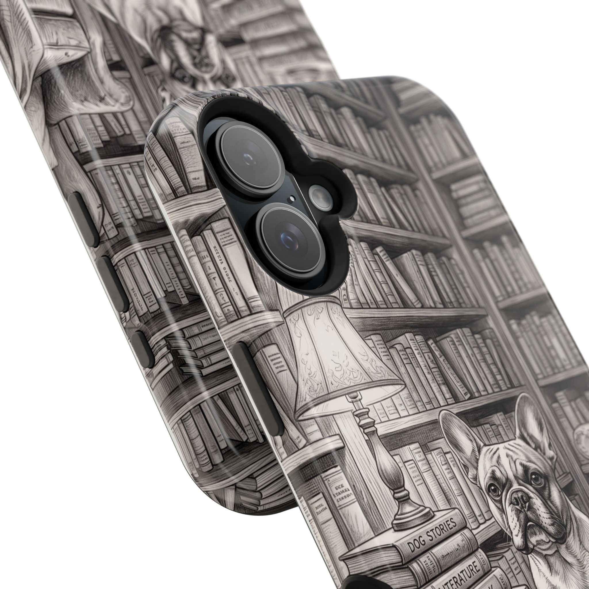Personalized French Bulldog Library Study Phone Case — Wireless Charging Cover