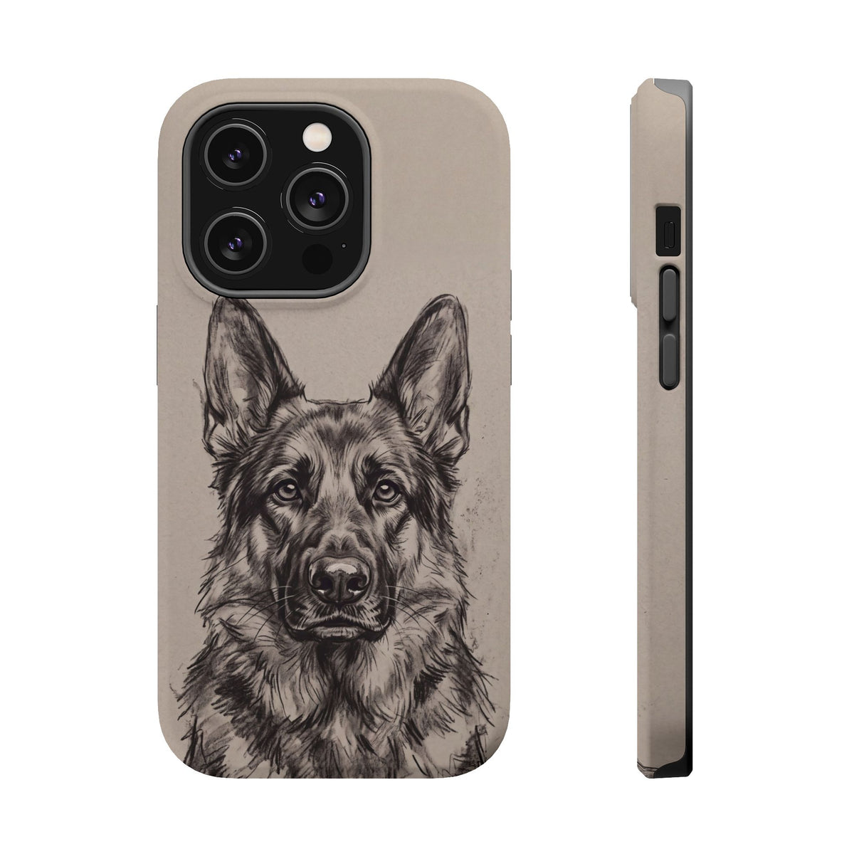 German Shepherd Phone Case | Charcoal Sketch Art — Tough Magnetic Case with Wireless Charging
