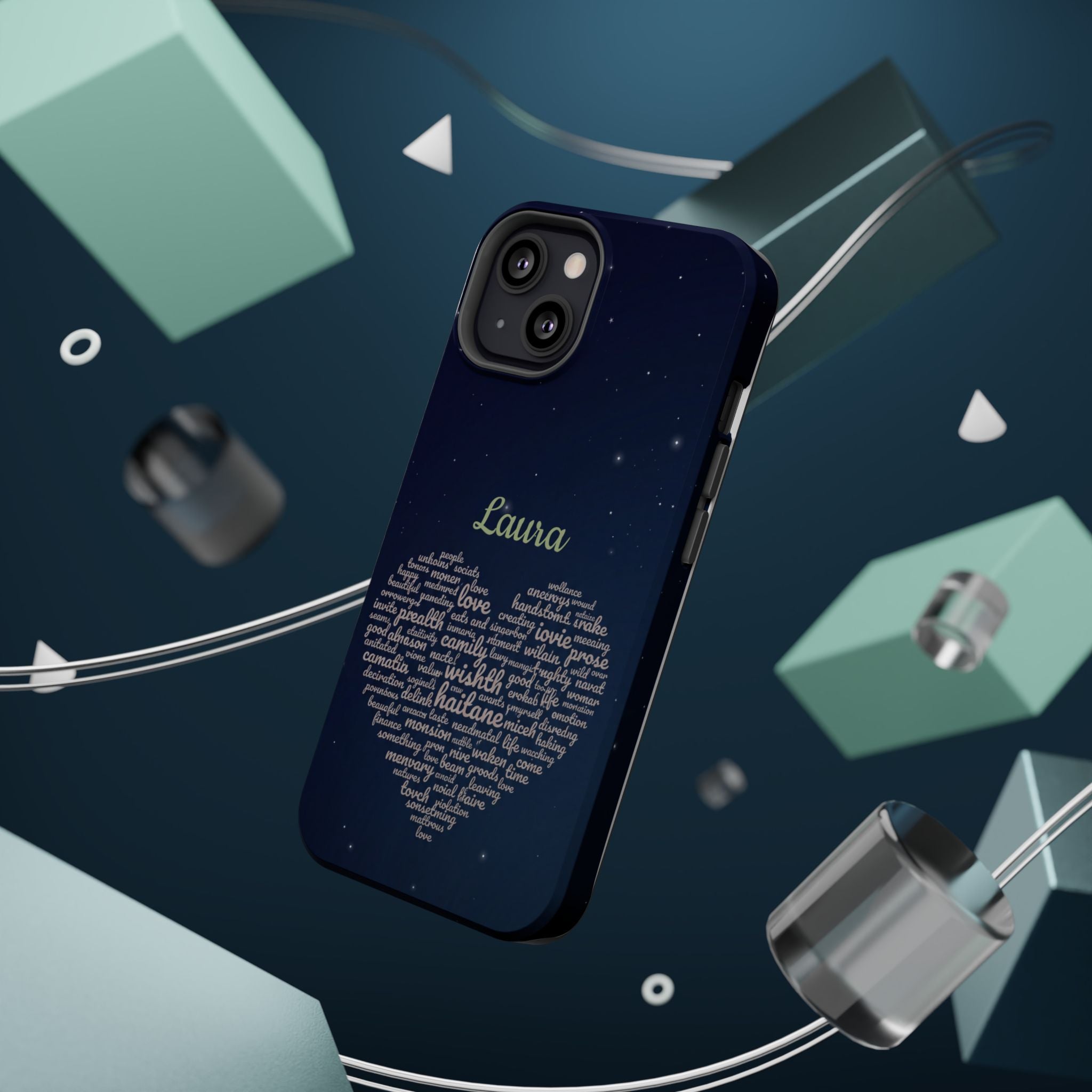 Personalized Teacher Heart Word Art Phone Case — Navy Wireless Charging Cover