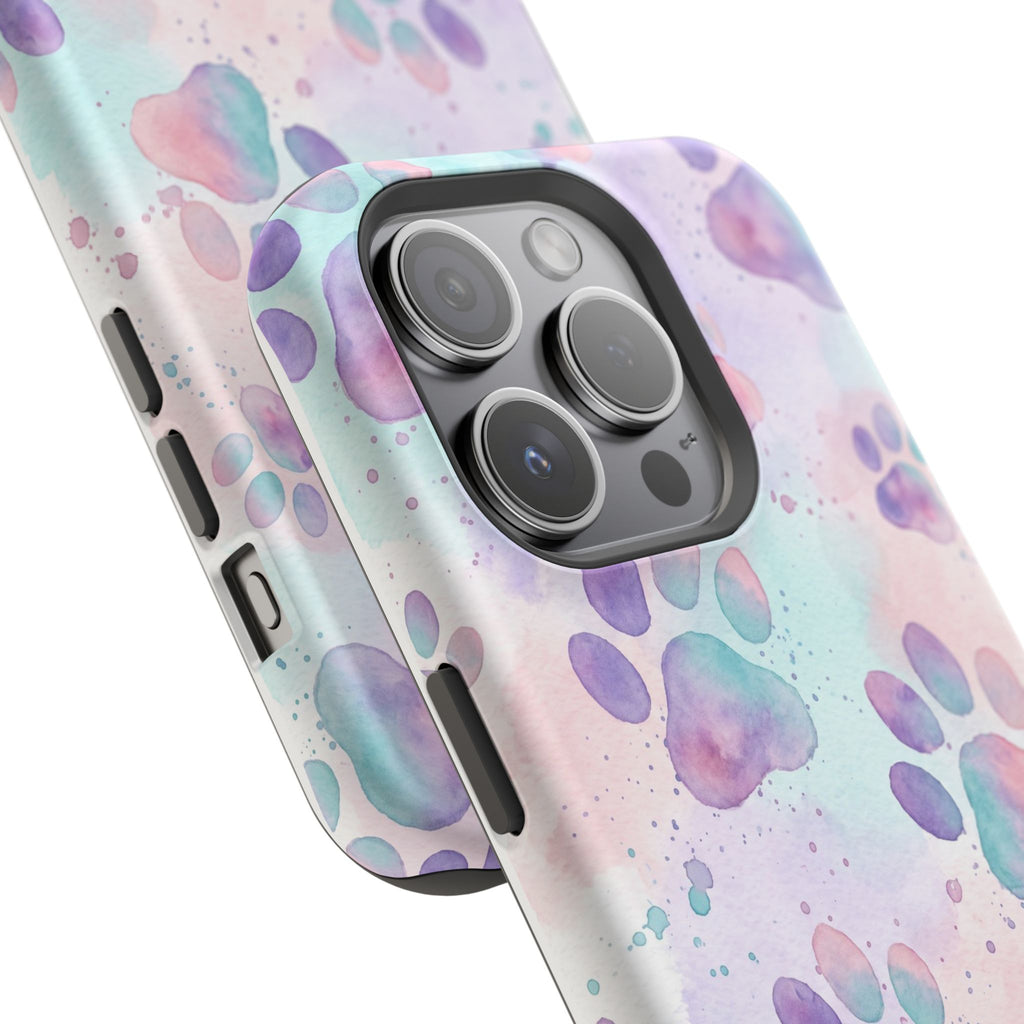 Watercolor Paw Print Phone Case — Impact-Resistant Wireless Charging Cover