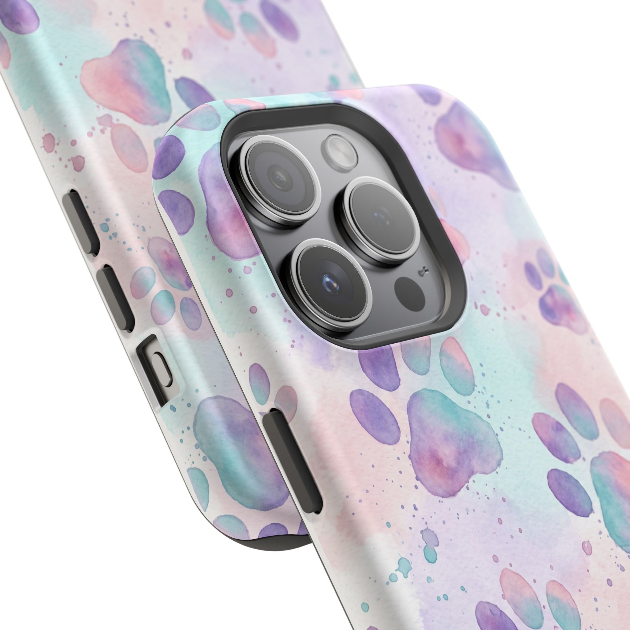Watercolor Paw Print Phone Case — Impact-Resistant Wireless Charging Cover