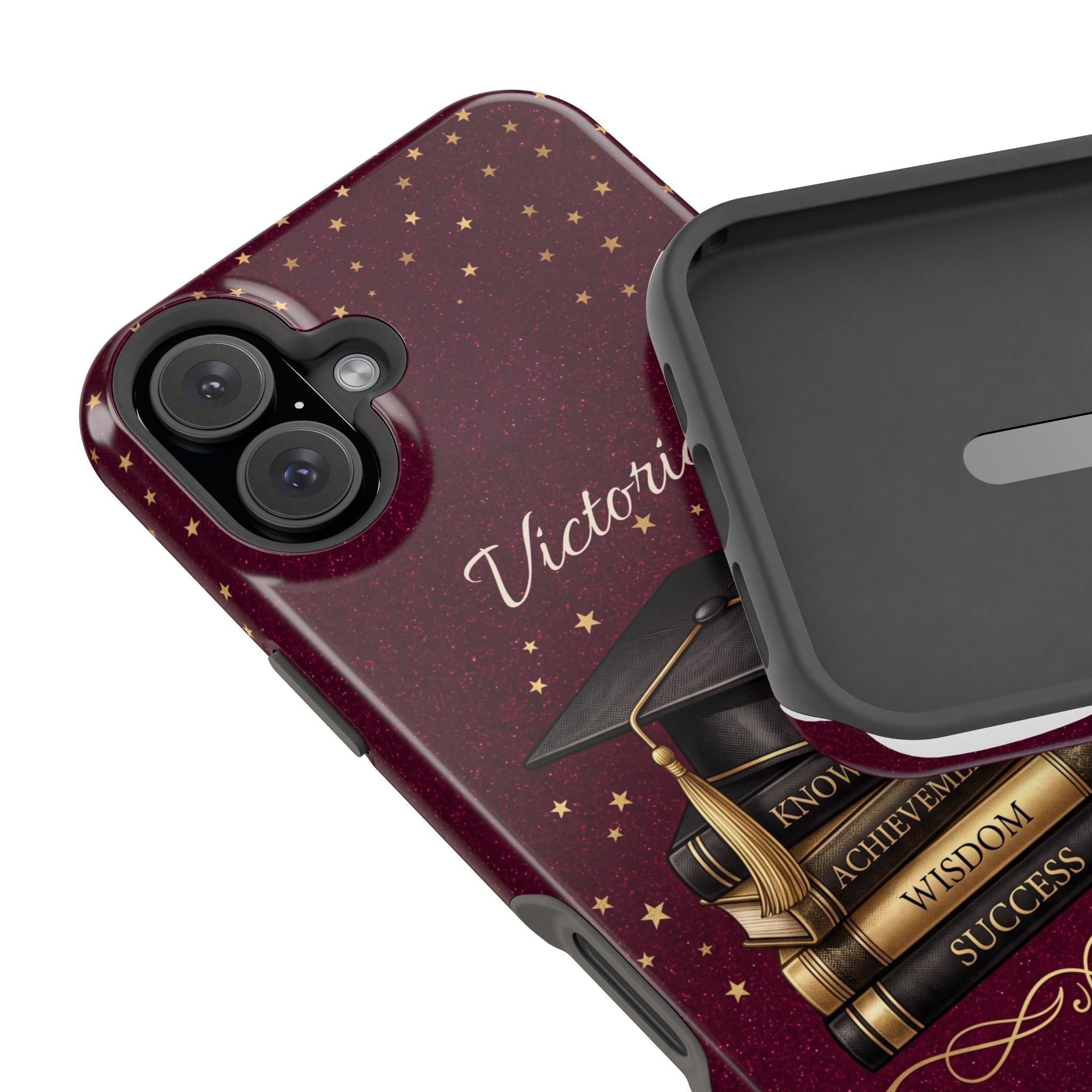 Graduation Cap & Books Personalized Teacher Phone Case — Wireless Charging Cover