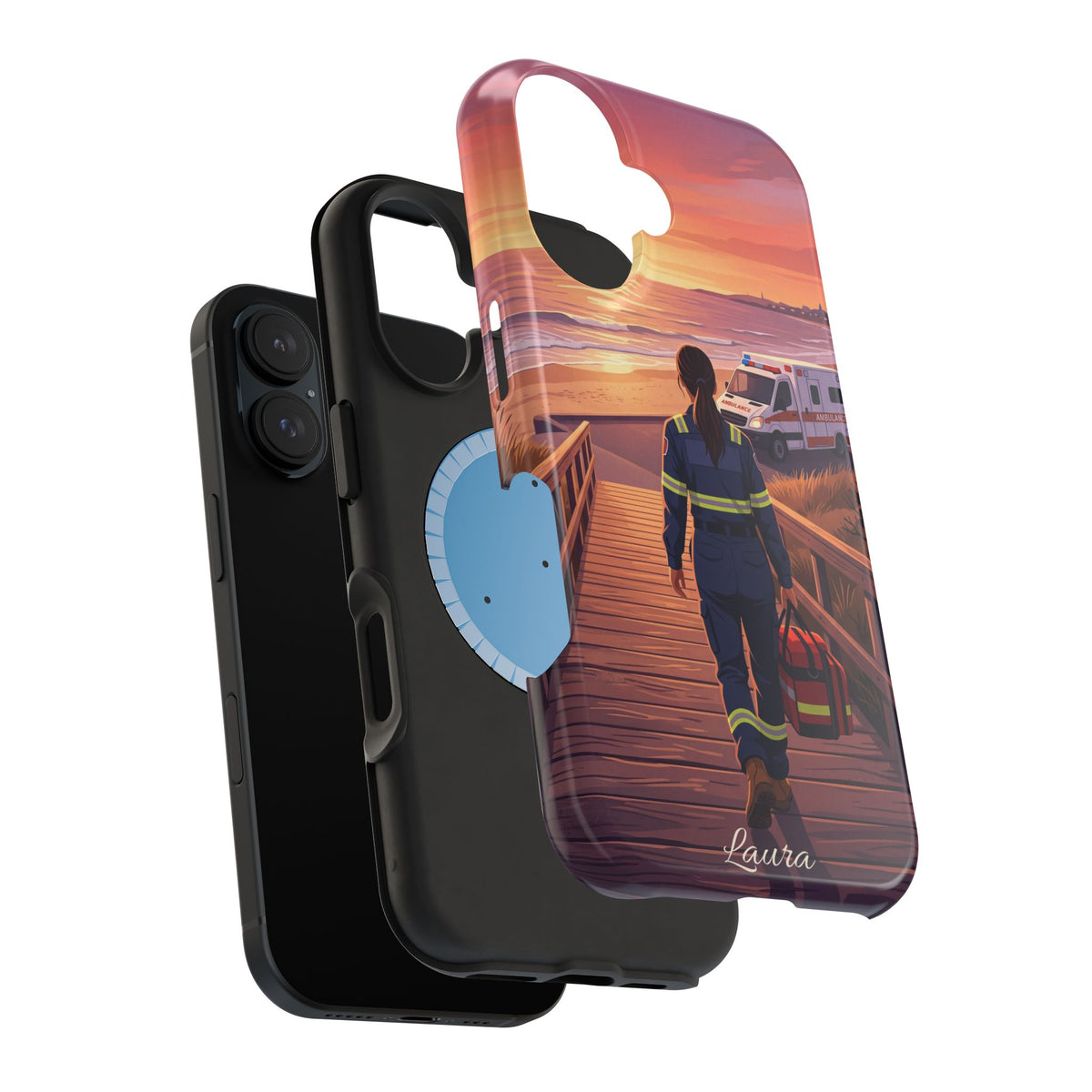 Sunset Boardwalk Personalized Paramedic Phone Case — Wireless Charging Cover