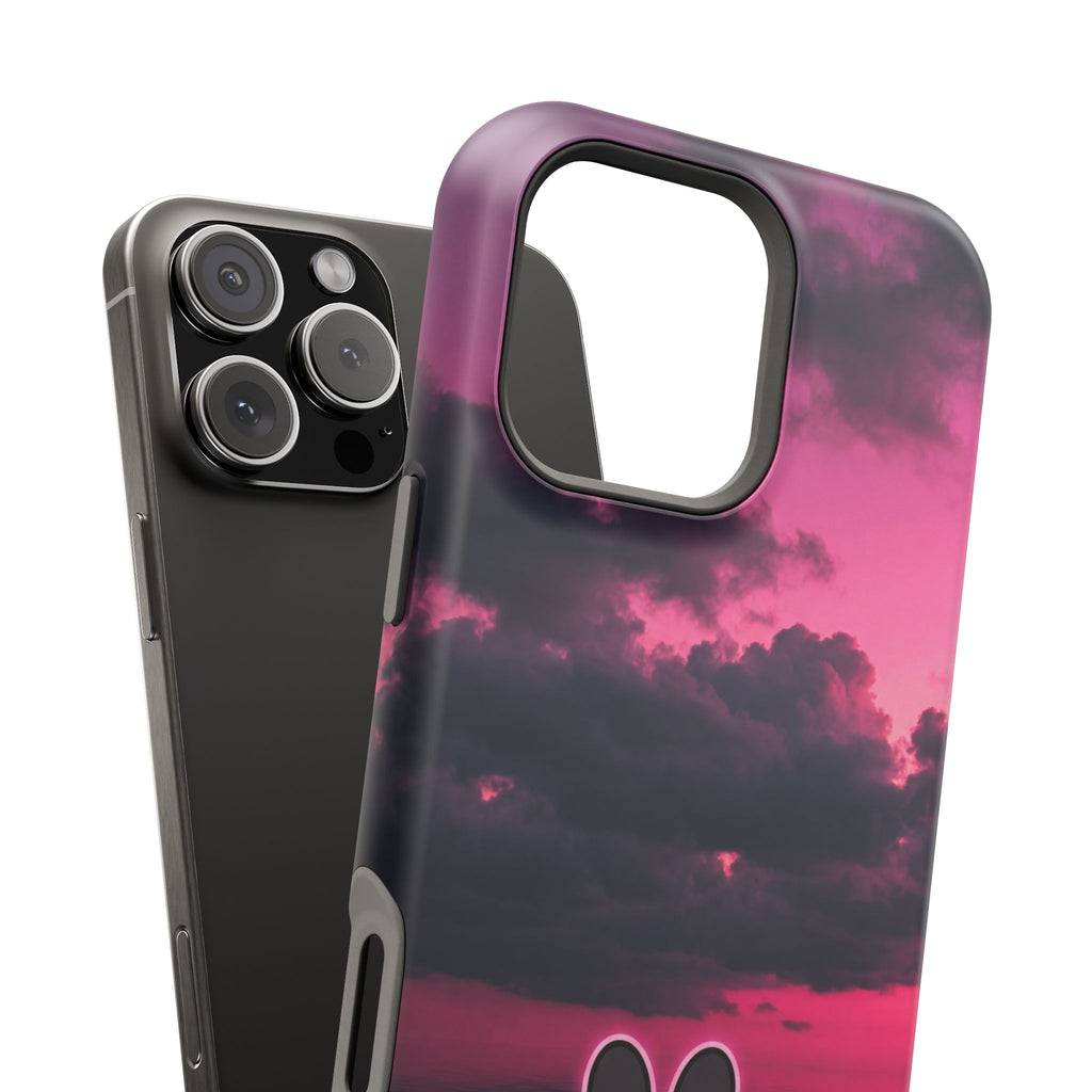 iPhone & Samsung Magnetic Impact-Resistant Phone Case — Pink Twilight Cloud with Paw Print