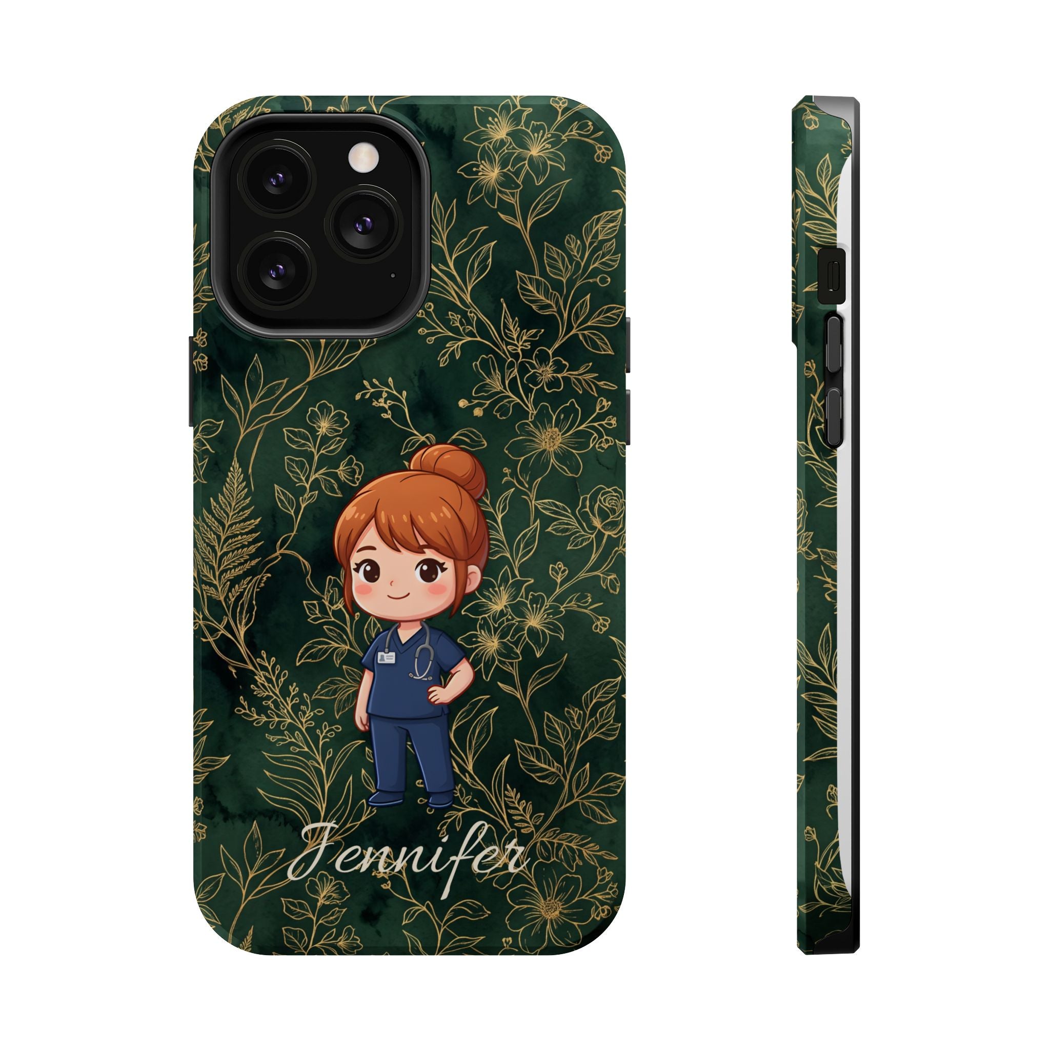 Personalized Nurse Botanical Phone Case — Impact-Resistant Wireless Charging Cover