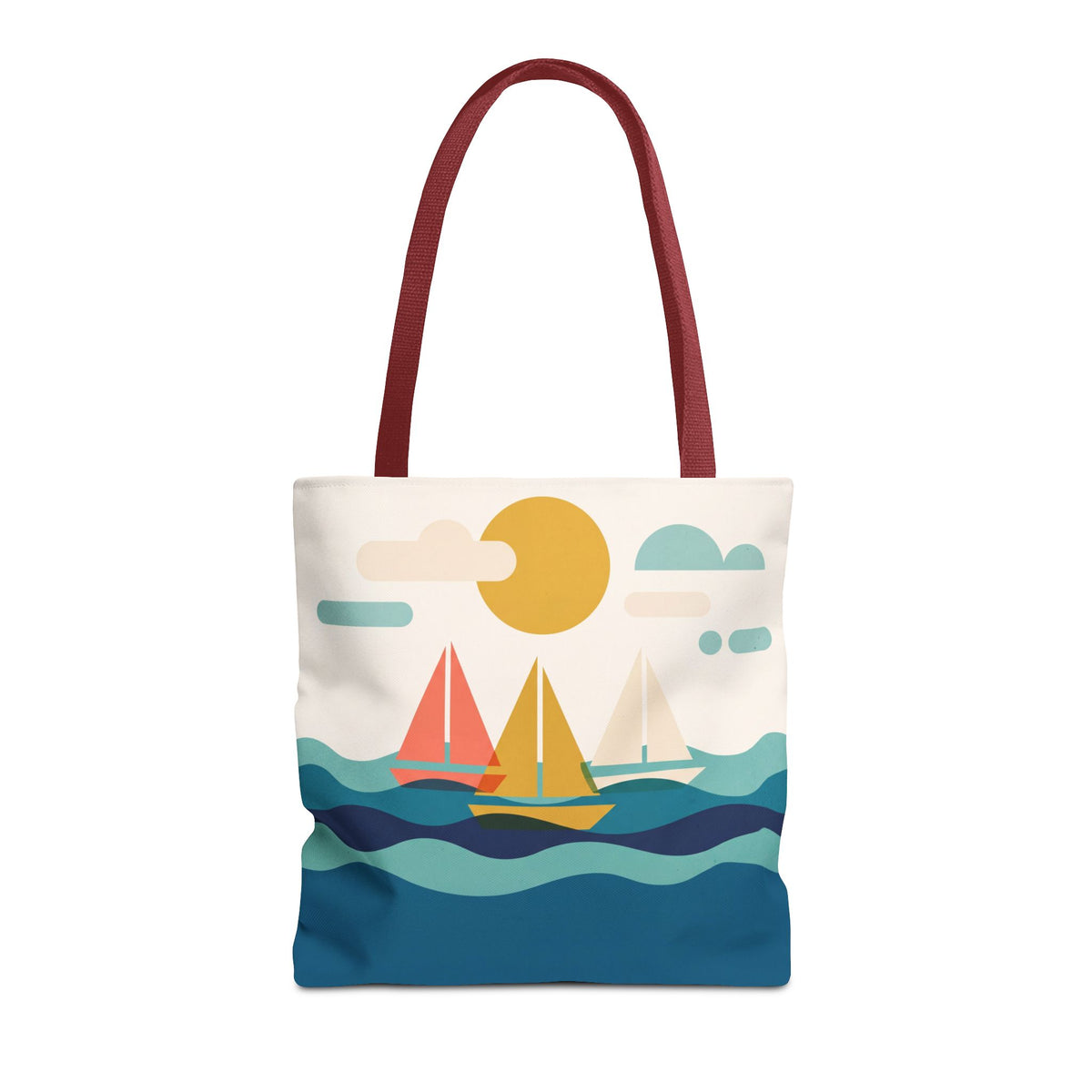 Minimalist Sailboat Tote Bag – Mid-Century Modern Ocean Waves Beach Bag