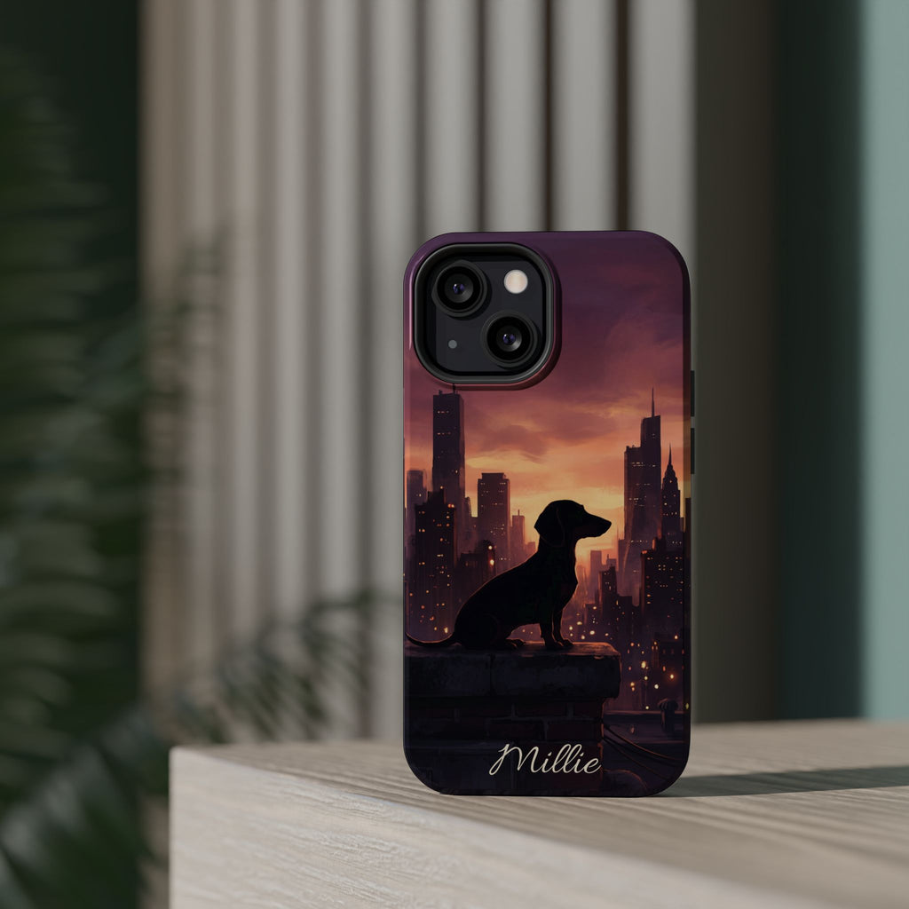 Personalized Dachshund City Skyline Phone Case — Wireless Charging Cover