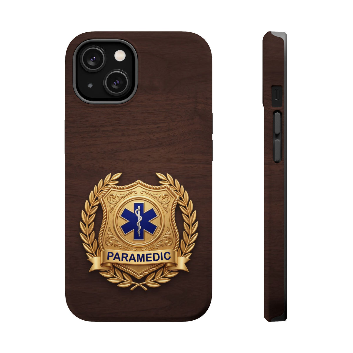 Gold Paramedic Laurel Badge Wood Phone Case — Magnetic Wireless Charging Cover