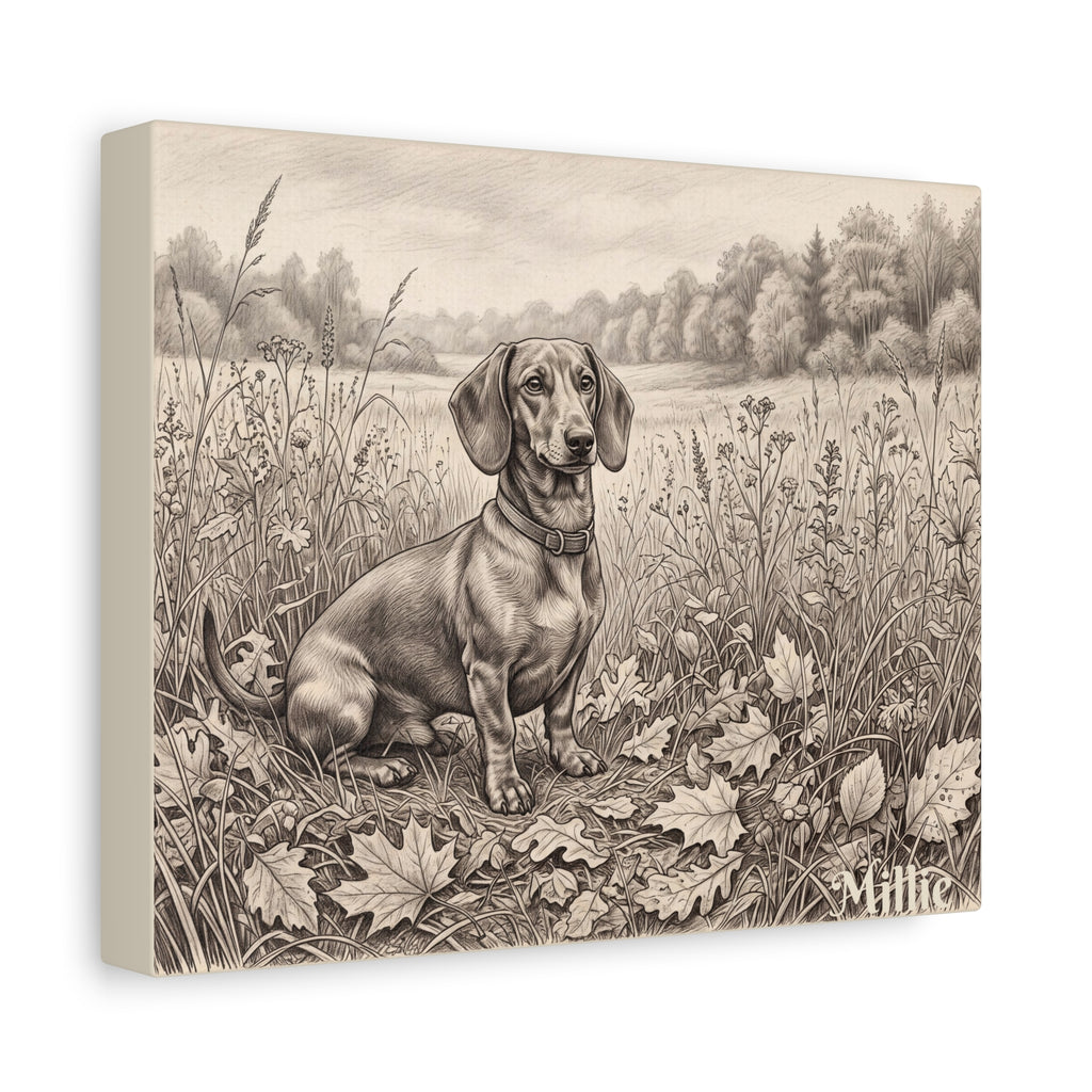 Dachshund Countryside Sketch Personalized Canvas | Autumn Meadow Wall Art