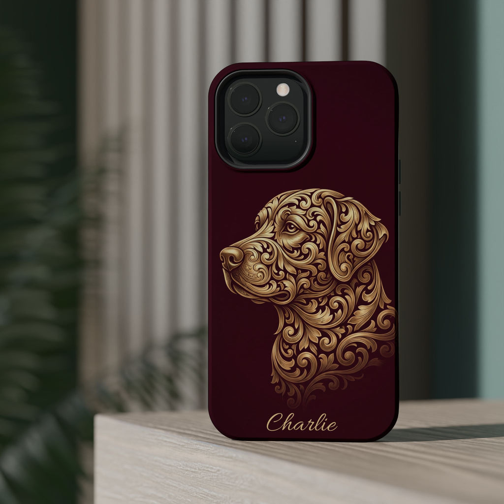 Personalized Gold Filigree Labrador Phone Case — Tough Magnetic Case with Wireless Charging