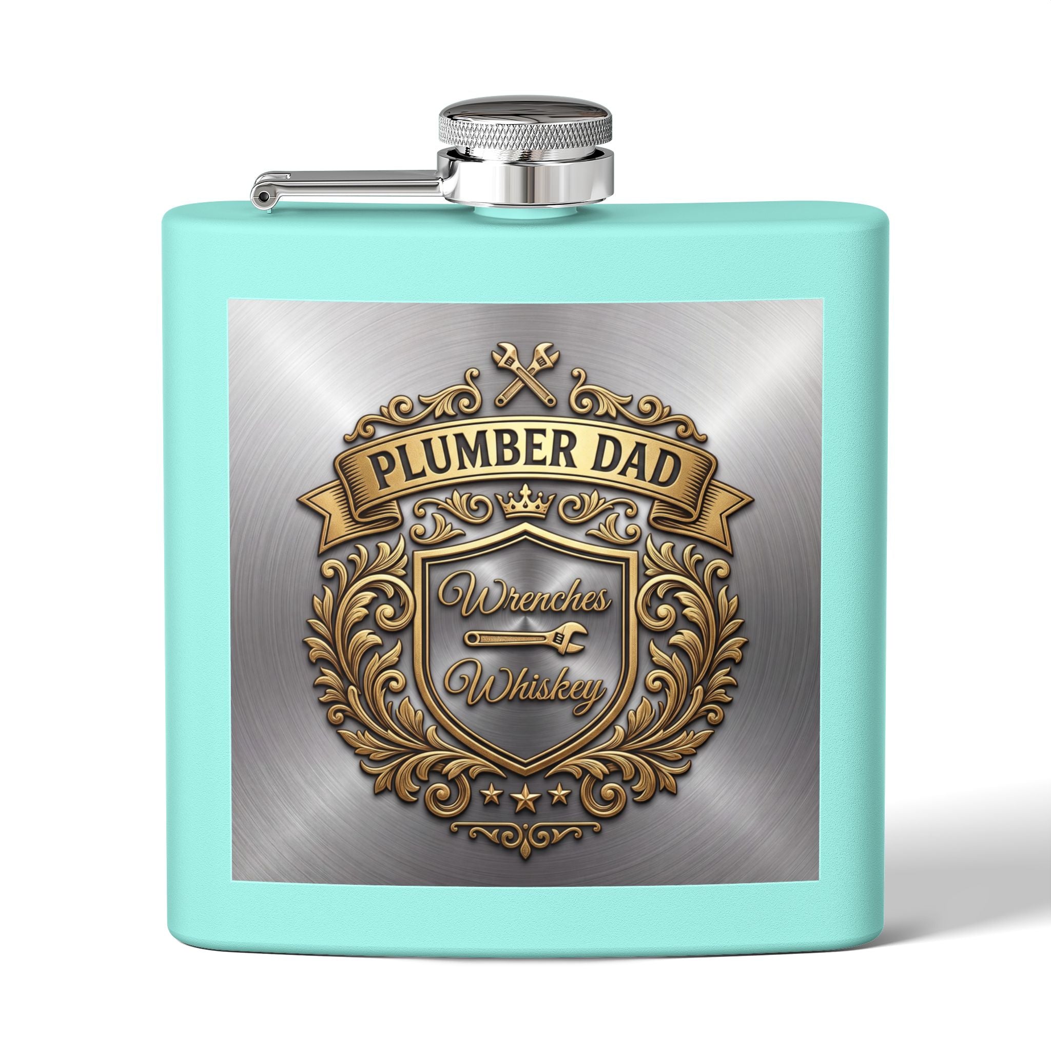 Flask — "Plumber Dad: Wrenches & Whiskey" 6oz Stainless Steel Hip Flask