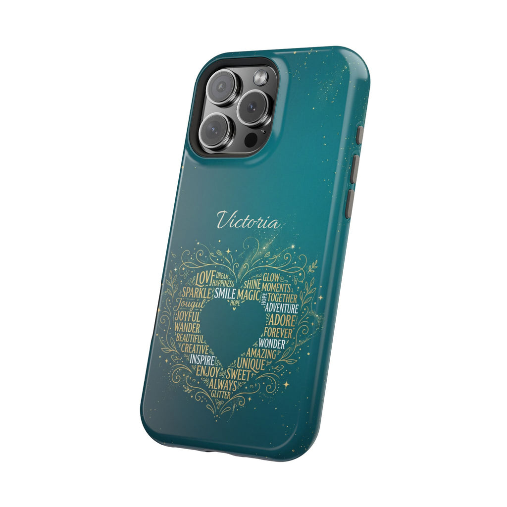 Personalized Teacher Heart Word Art Phone Case — Impact-Resistant Wireless Charging Cover
