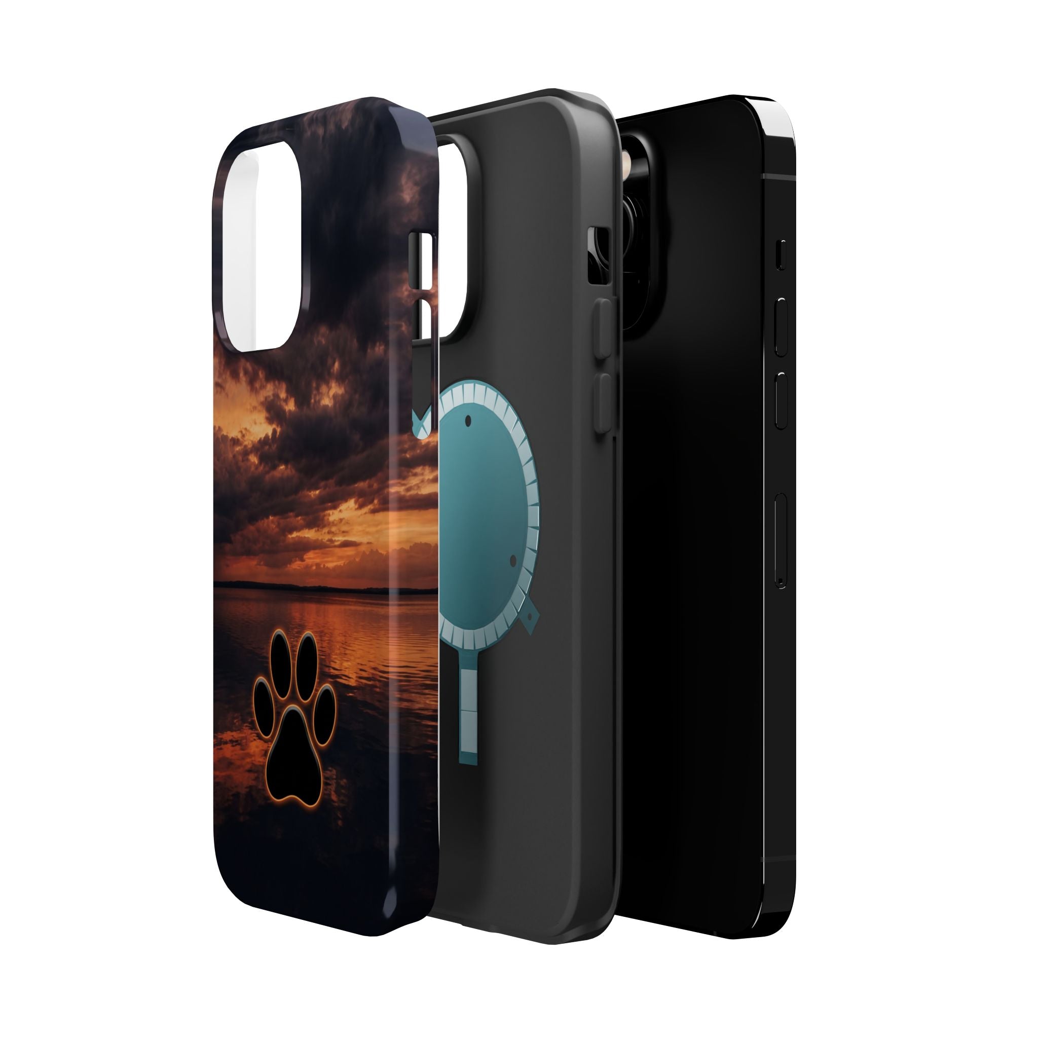 Sunset Paw Print Phone Case — Impact-Resistant Wireless Charging Cover