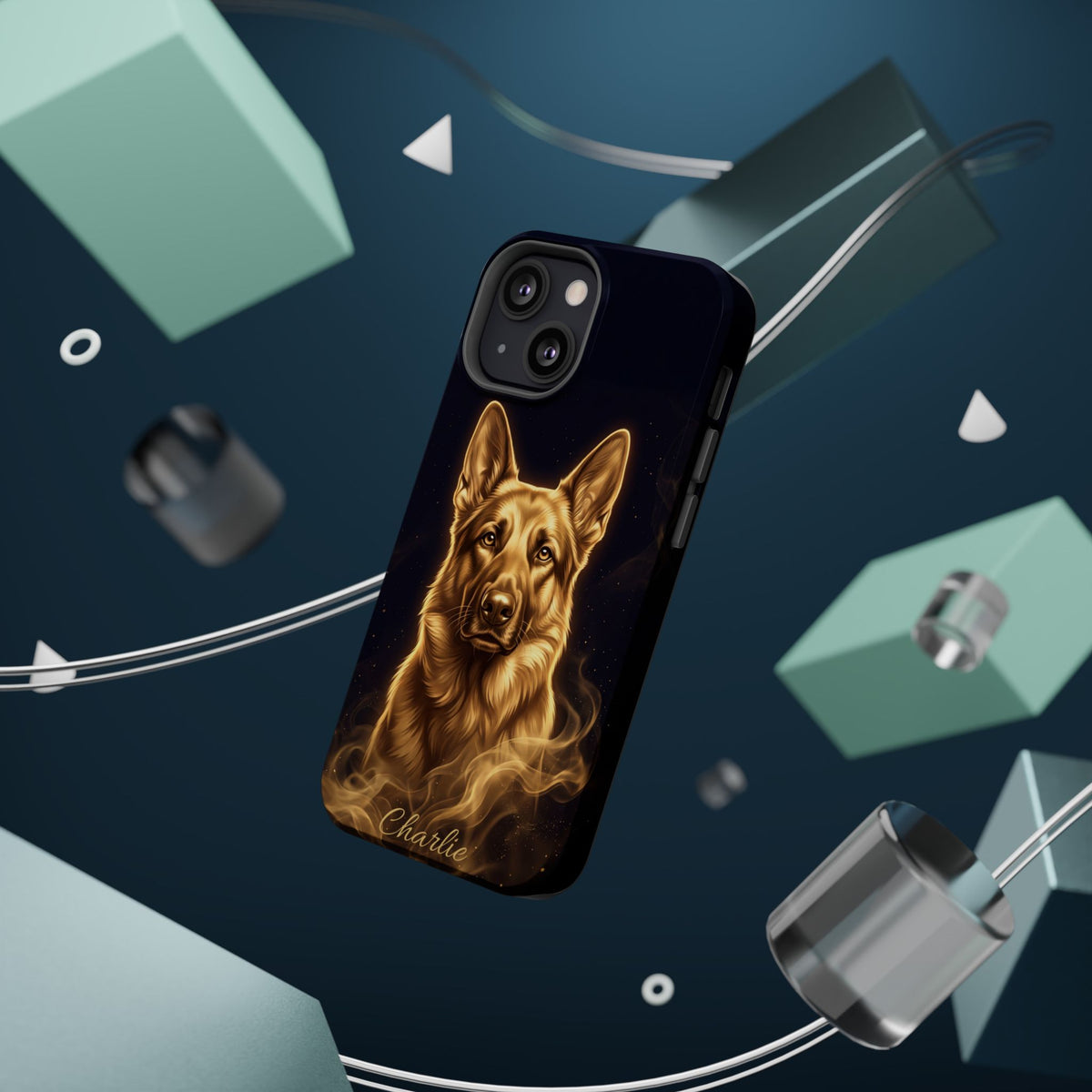 German Shepherd Phone Case | Personalized Gold Glow Art — Tough Magnetic Case with Wireless Charging