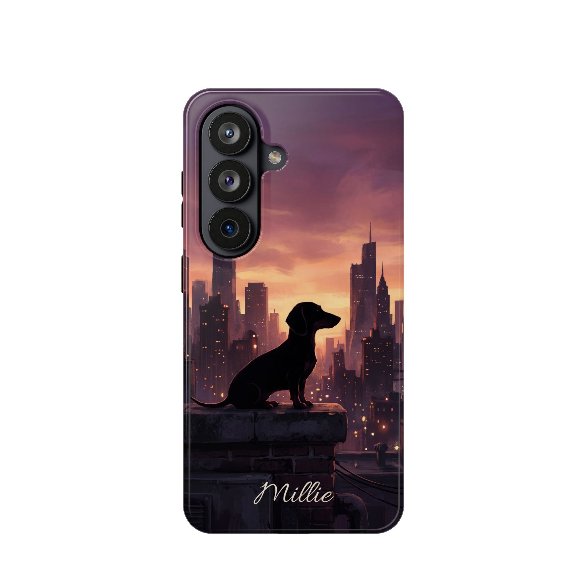 Personalized Dachshund City Skyline Phone Case — Wireless Charging Cover