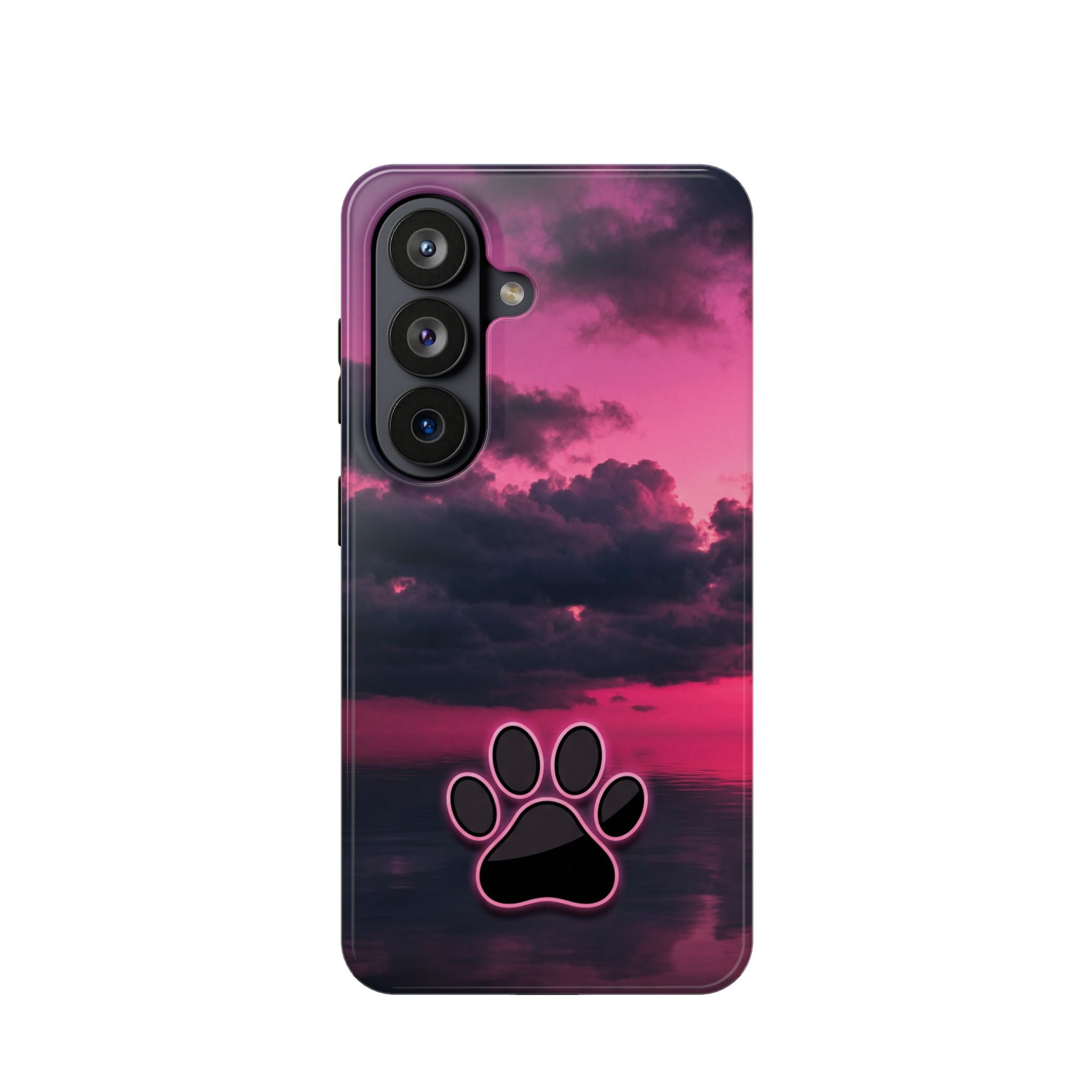 Pink Sky Paw Print Phone Case — Impact-Resistant Wireless Charging Cover