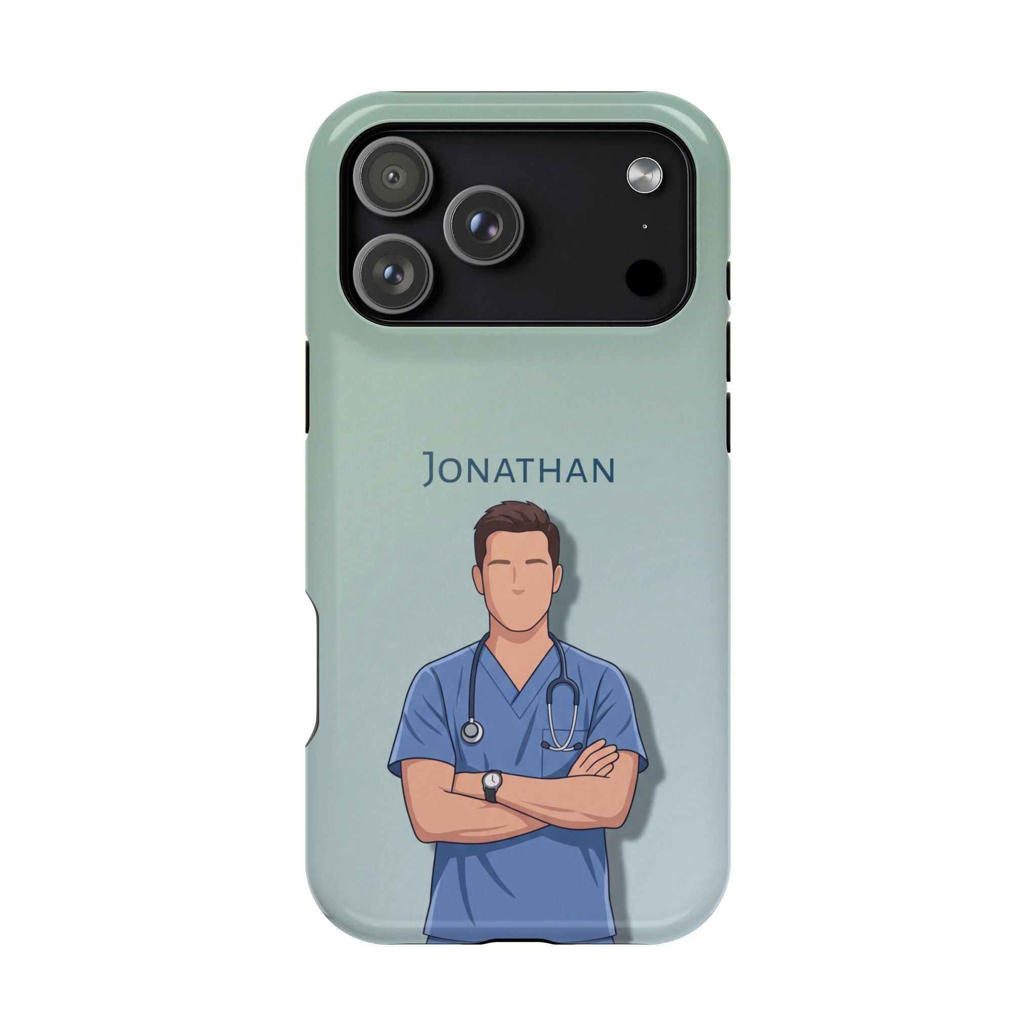 Personalized Nurse Portrait Phone Case — Impact-Resistant Wireless Charging Cover
