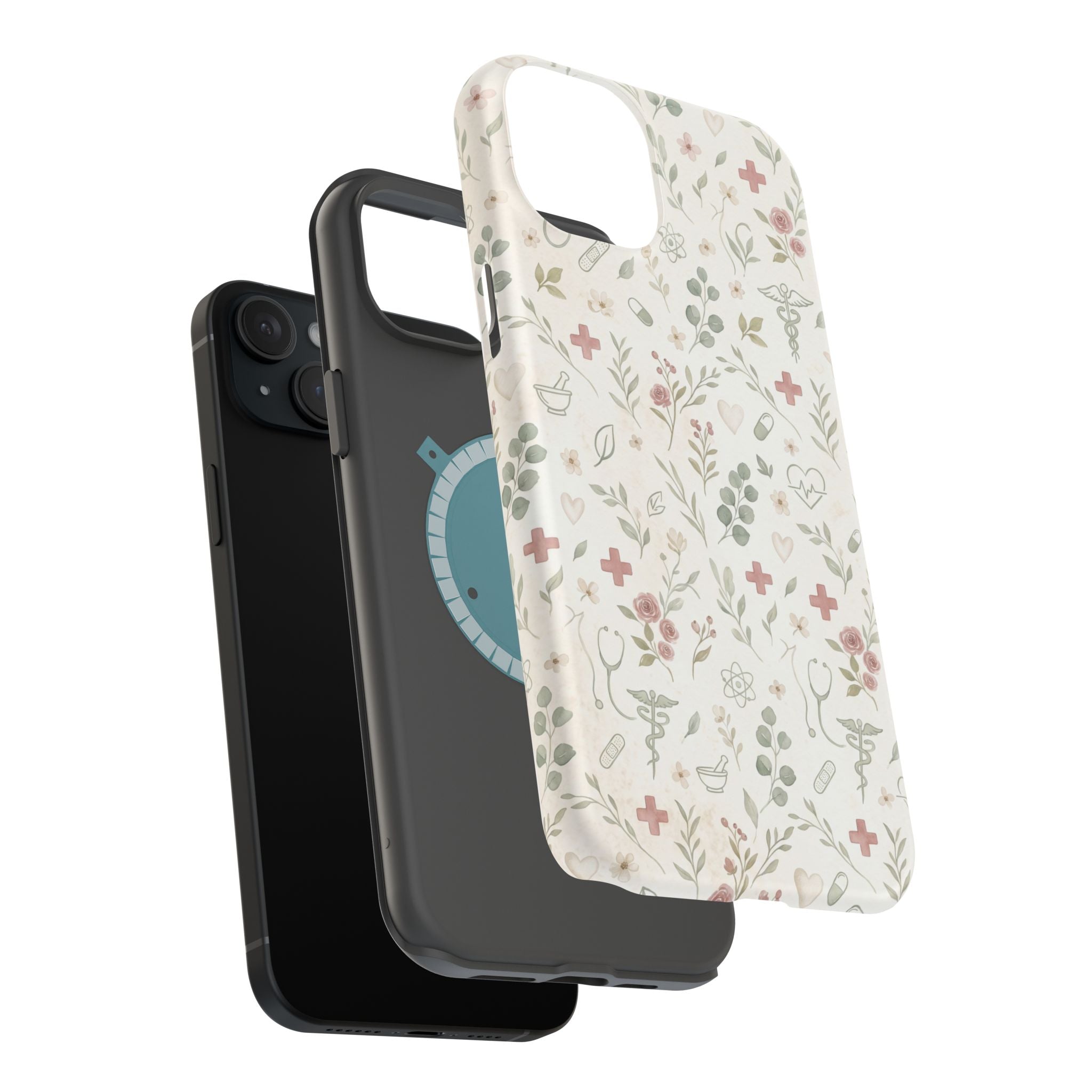 Floral Nurse Phone Case — Impact-Resistant Wireless Charging Cover
