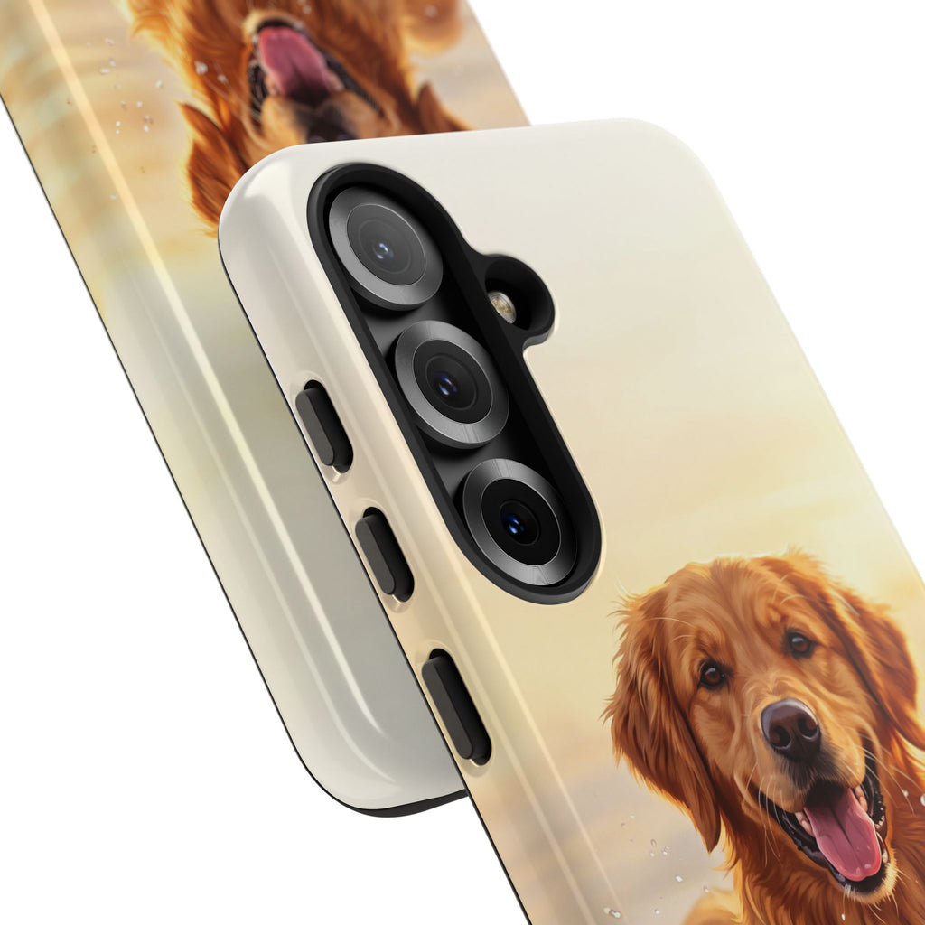 Golden Retriever Splashing in Water Phone Case | Joyful Dog at Golden Hour | iPhone & Samsung