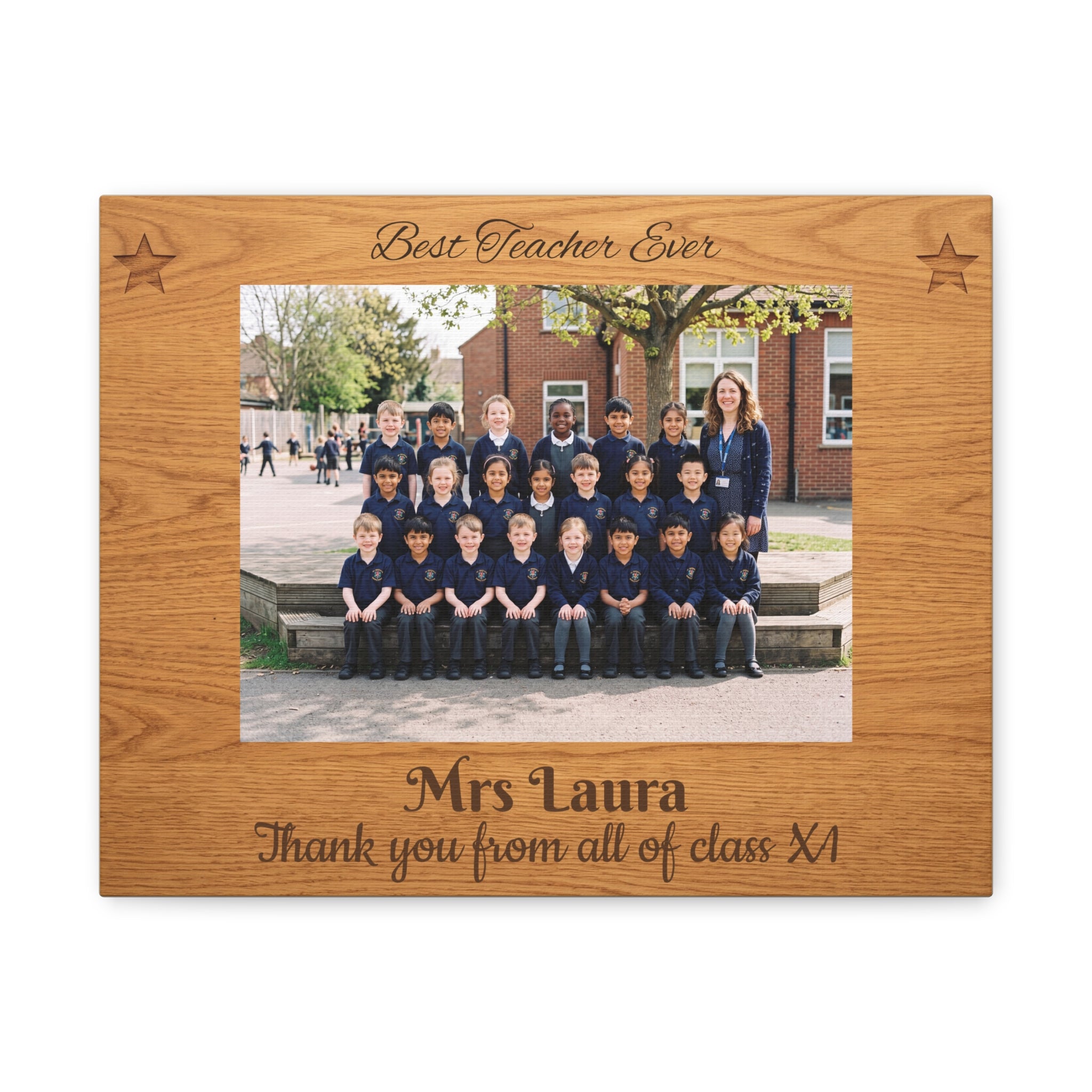 Personalized Teacher Canvas — Custom Photo, Name & Class Message Engraved Wood Design