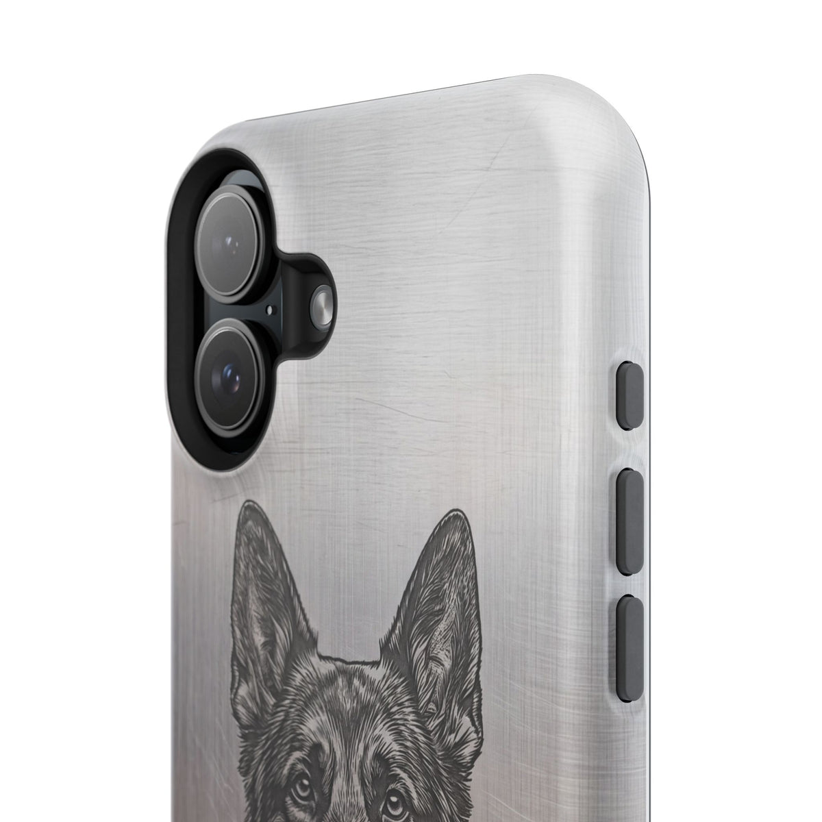 German Shepherd Phone Case | Personalized Etched Silver Art — Tough Magnetic Case with Wireless Charging