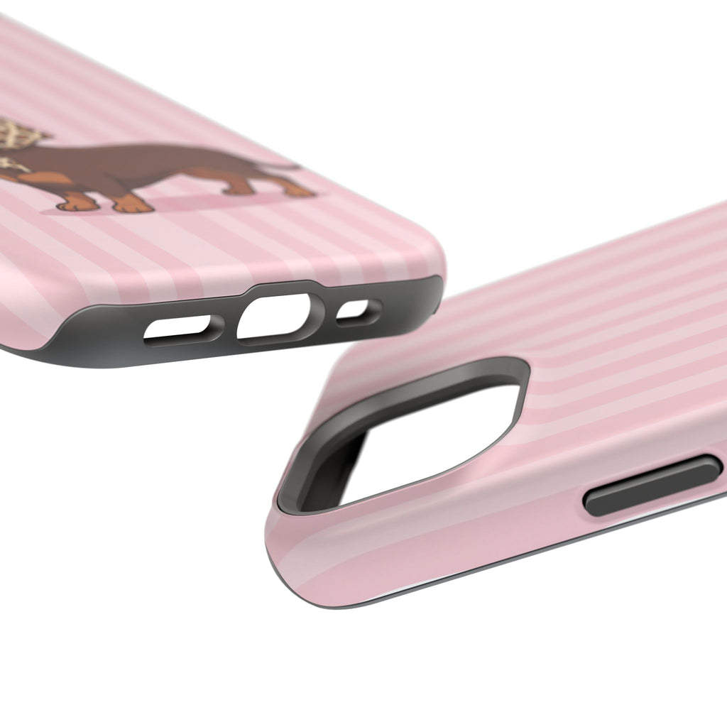 Glam Dachshund Phone Case | Cute Sausage Dog in Leopard Scarf & Sunglasses | Pink Stripe Case for iPhone & Samsung
