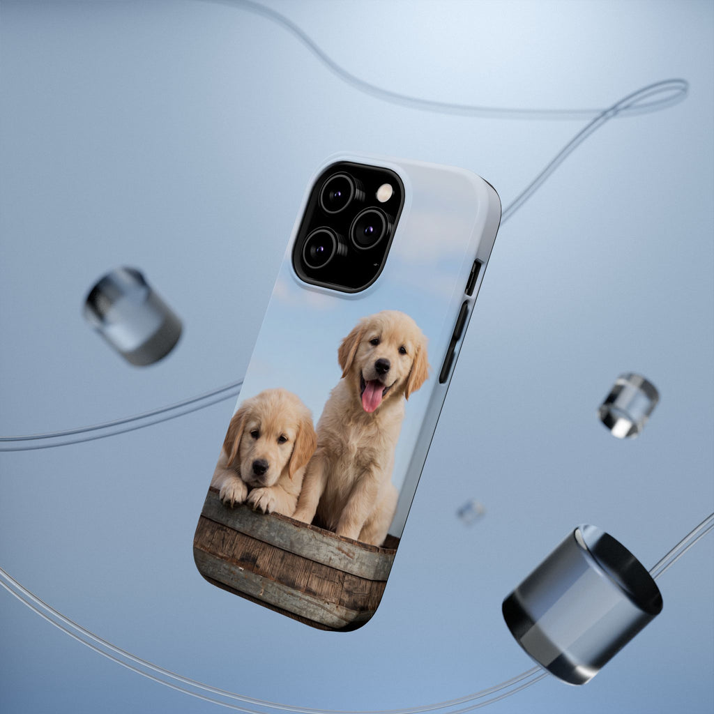 Golden Retriever Puppy Duo Phone Case — Impact-Resistant Wireless Charging Cover