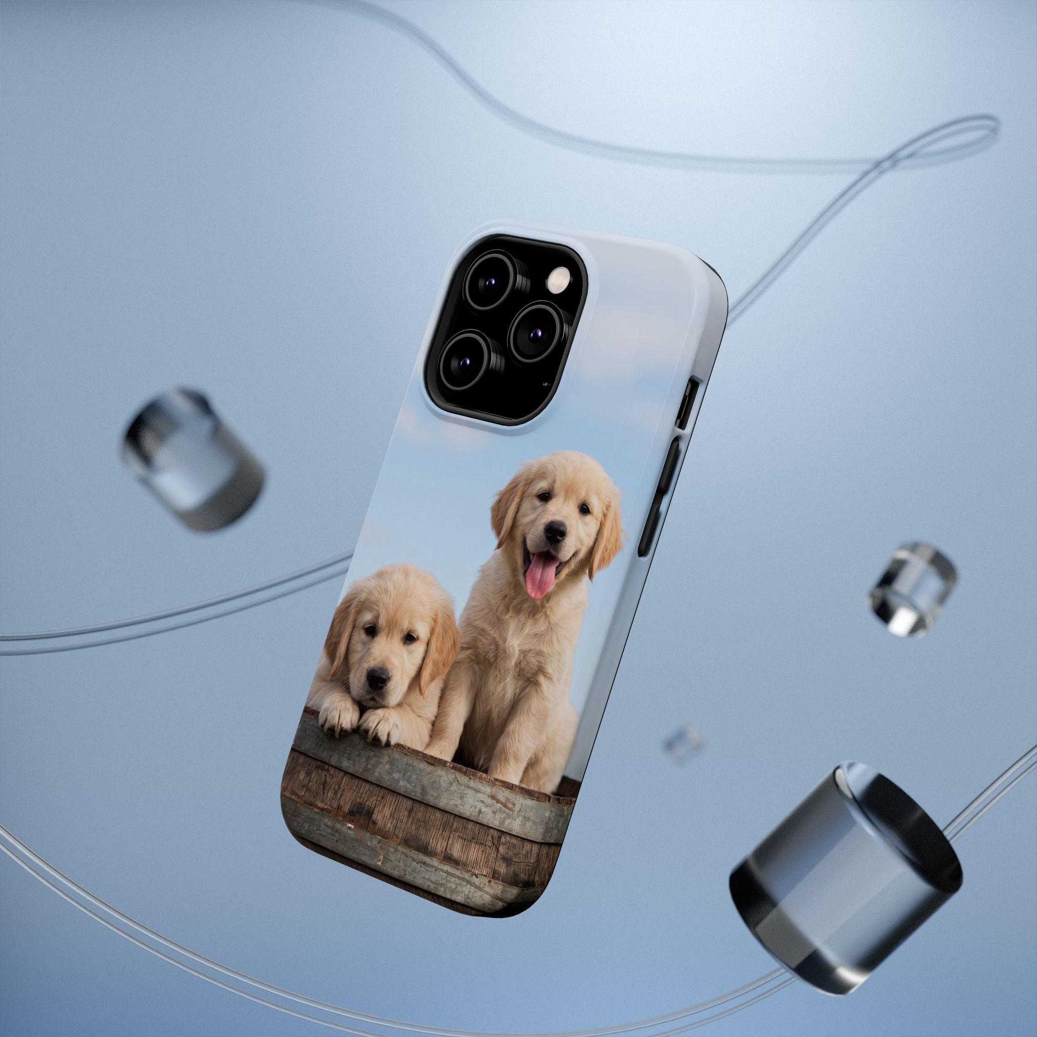 Golden Retriever Puppy Duo Phone Case — Impact-Resistant Wireless Charging Cover